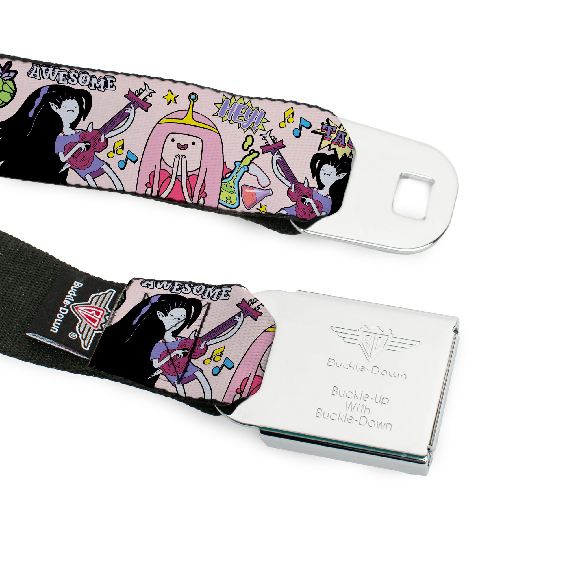 ADVENTURE TIME Title Logo Full Color Lavender/White Seatbelt Belt - Adventure Time Marceline and Princess Bubblegum Collage Pink Webbing Seatbelt Belts Adventure Time