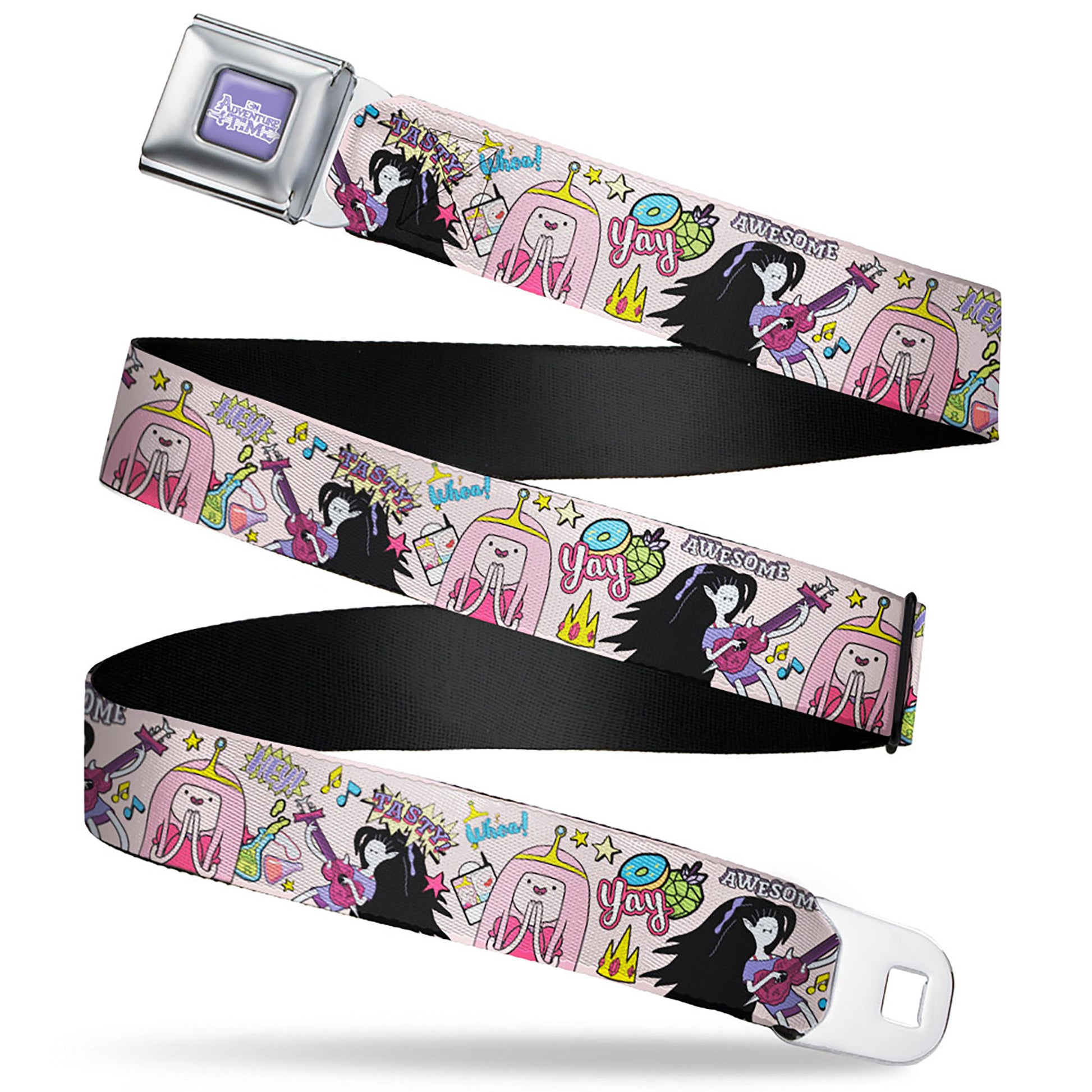 ADVENTURE TIME Title Logo Full Color Lavender/White Seatbelt Belt - Adventure Time Marceline and Princess Bubblegum Collage Pink Webbing Seatbelt Belts Adventure Time