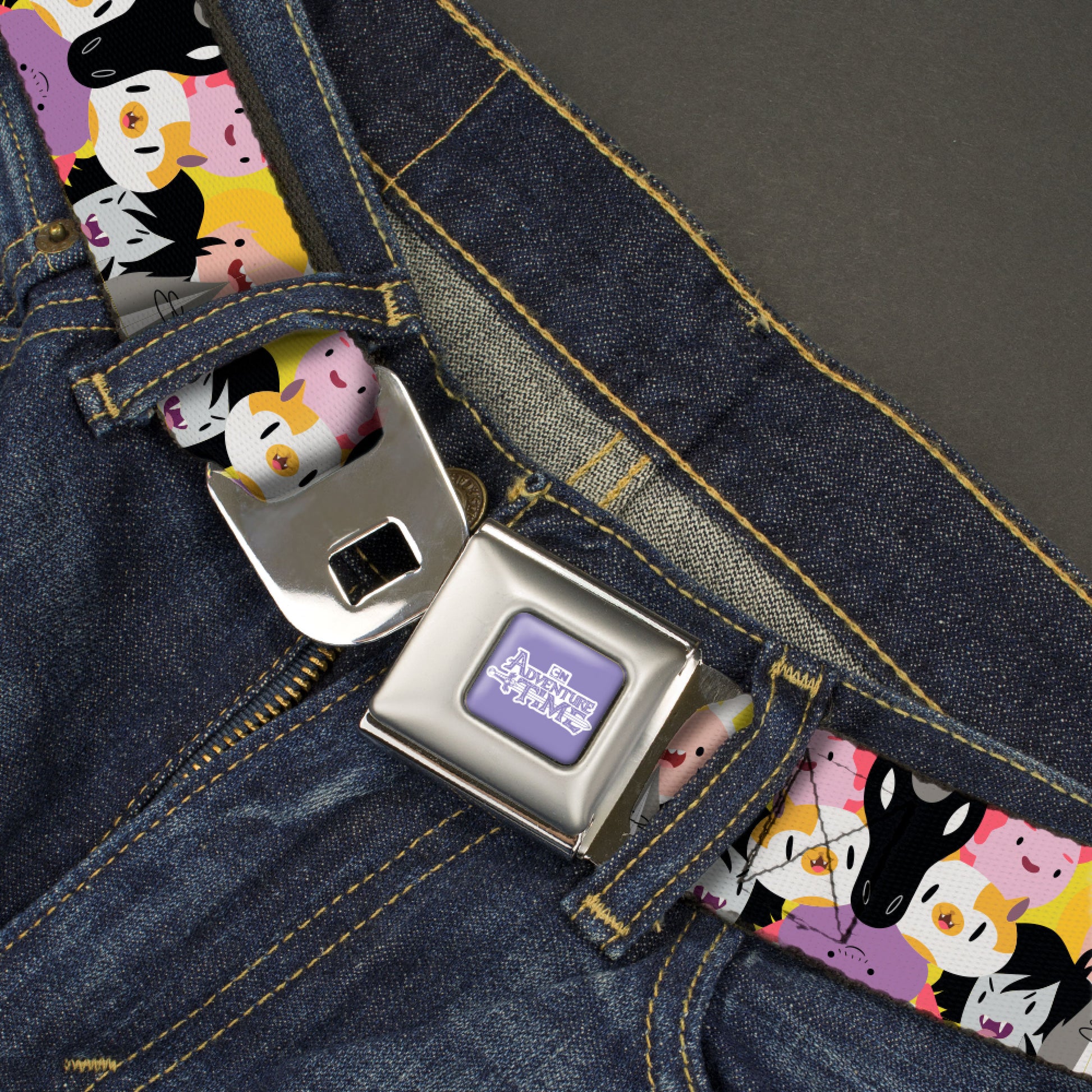 ADVENTURE TIME Title Logo Full Color Lavender/White Seatbelt Belt - Adventure Time Characters Stacked Webbing Seatbelt Belts Cartoon Network