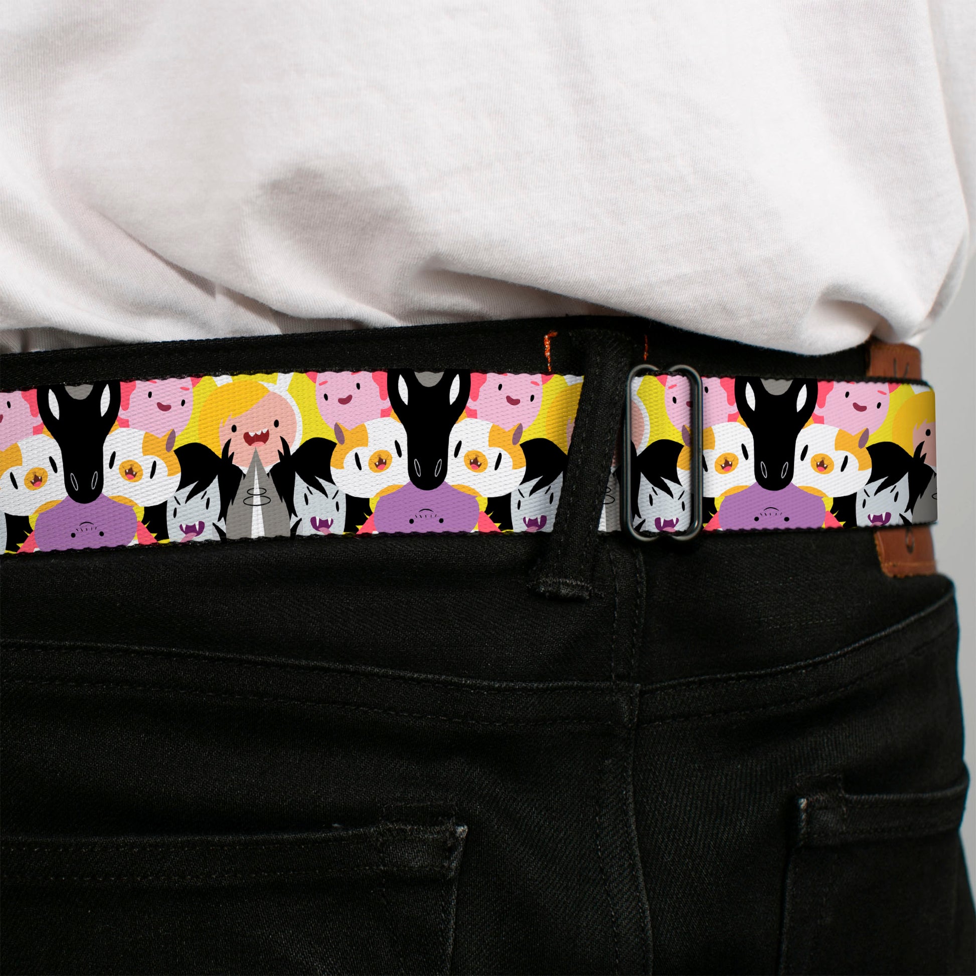 ADVENTURE TIME Title Logo Full Color Lavender/White Seatbelt Belt - Adventure Time Characters Stacked Webbing Seatbelt Belts Cartoon Network