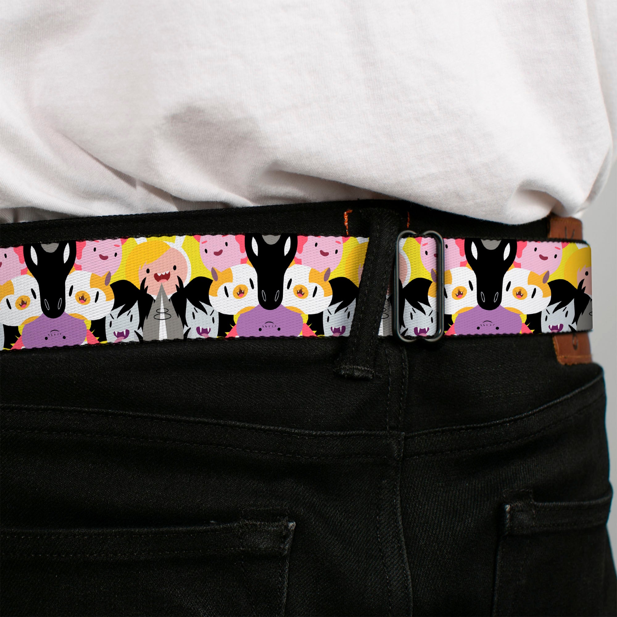 ADVENTURE TIME Title Logo Full Color Lavender/White Seatbelt Belt - Adventure Time Characters Stacked Webbing Seatbelt Belts Cartoon Network