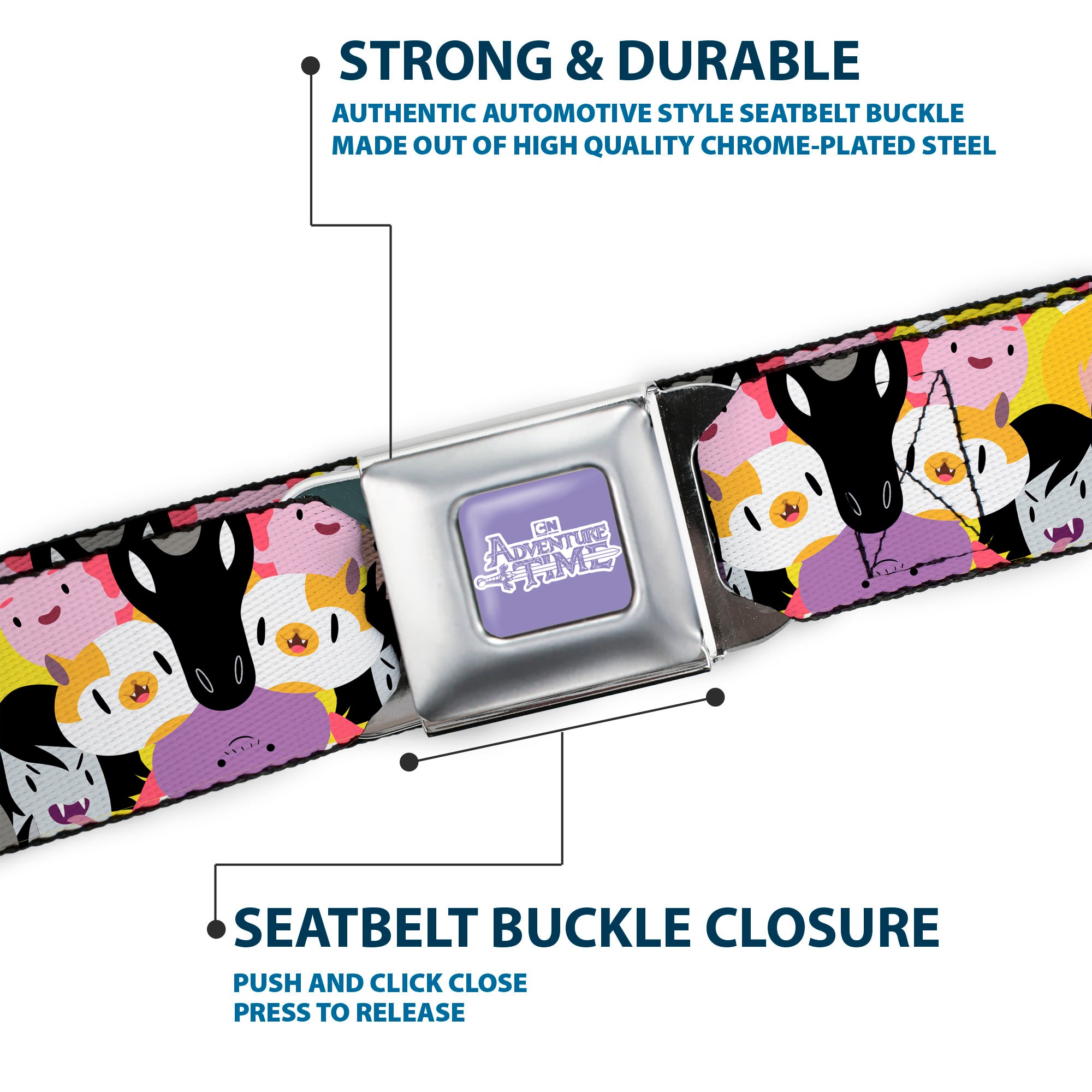 ADVENTURE TIME Title Logo Full Color Lavender/White Seatbelt Belt - Adventure Time Characters Stacked Webbing Seatbelt Belts Cartoon Network