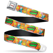 ADVENTURE TIME Title Logo Full Color White Seatbelt Belt - Adventure Time Finn and Jake SHMOW-ZOW Comic Pose Orange Webbing Seatbelt Belts Adventure Time