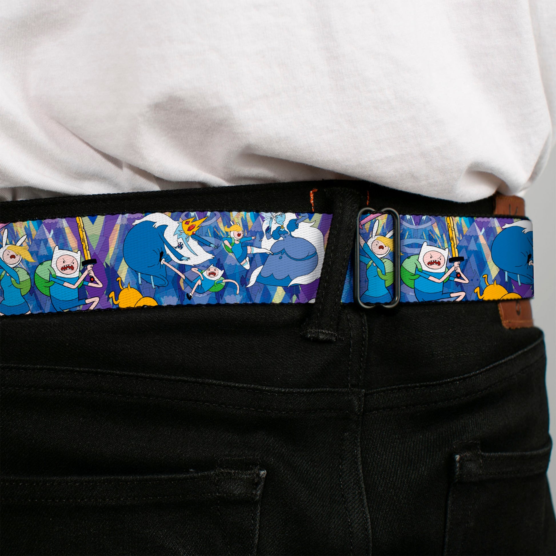 ADVENTURE TIME Title Logo Full Color Blue Seatbelt Belt - Adventure Time Finn Jake and Fionna Cake Ice Kingdom Battle Blues Webbing Seatbelt Belts Cartoon Network