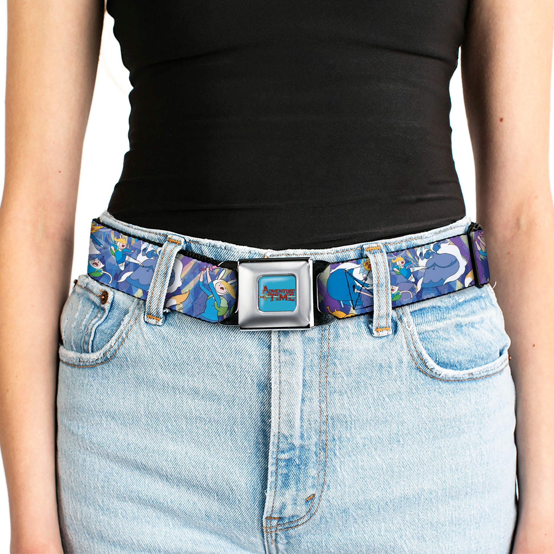 ADVENTURE TIME Title Logo Full Color Blue Seatbelt Belt - Adventure Time Finn Jake and Fionna Cake Ice Kingdom Battle Blues Webbing Seatbelt Belts Cartoon Network