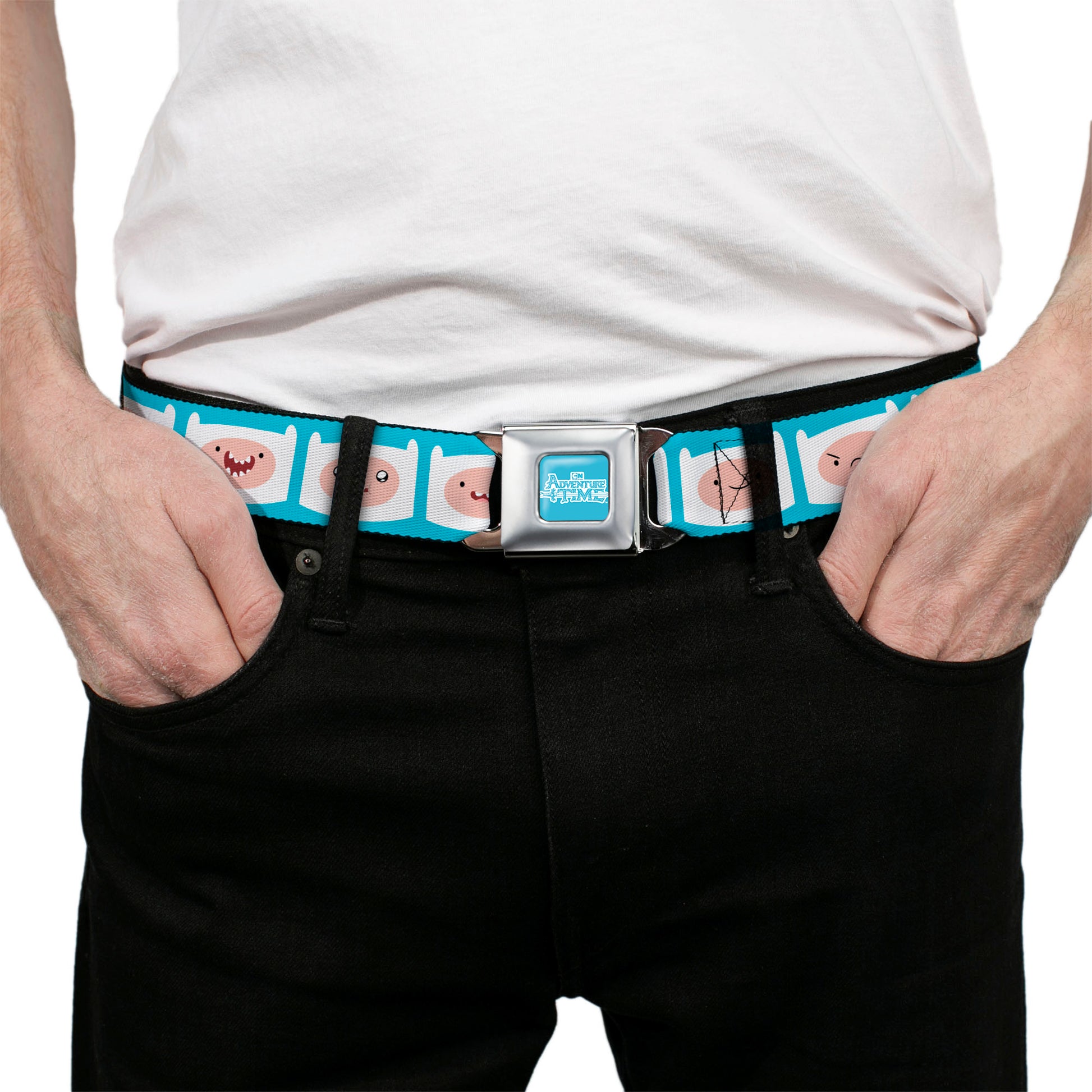 ADVENTURE TIME Title Logo Full Color Blue/White Seatbelt Belt - Adventure Time Finn Expressions Blue Webbing Seatbelt Belts Adventure Time