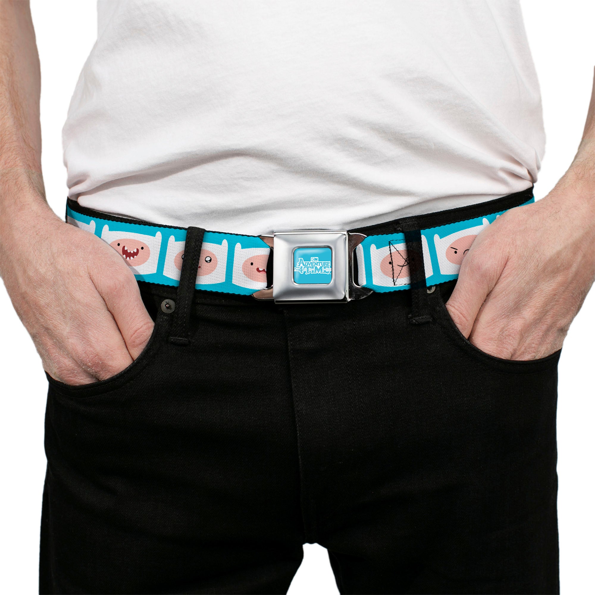 ADVENTURE TIME Title Logo Full Color Blue/White Seatbelt Belt - Adventure Time Finn Expressions Blue Webbing Seatbelt Belts Adventure Time