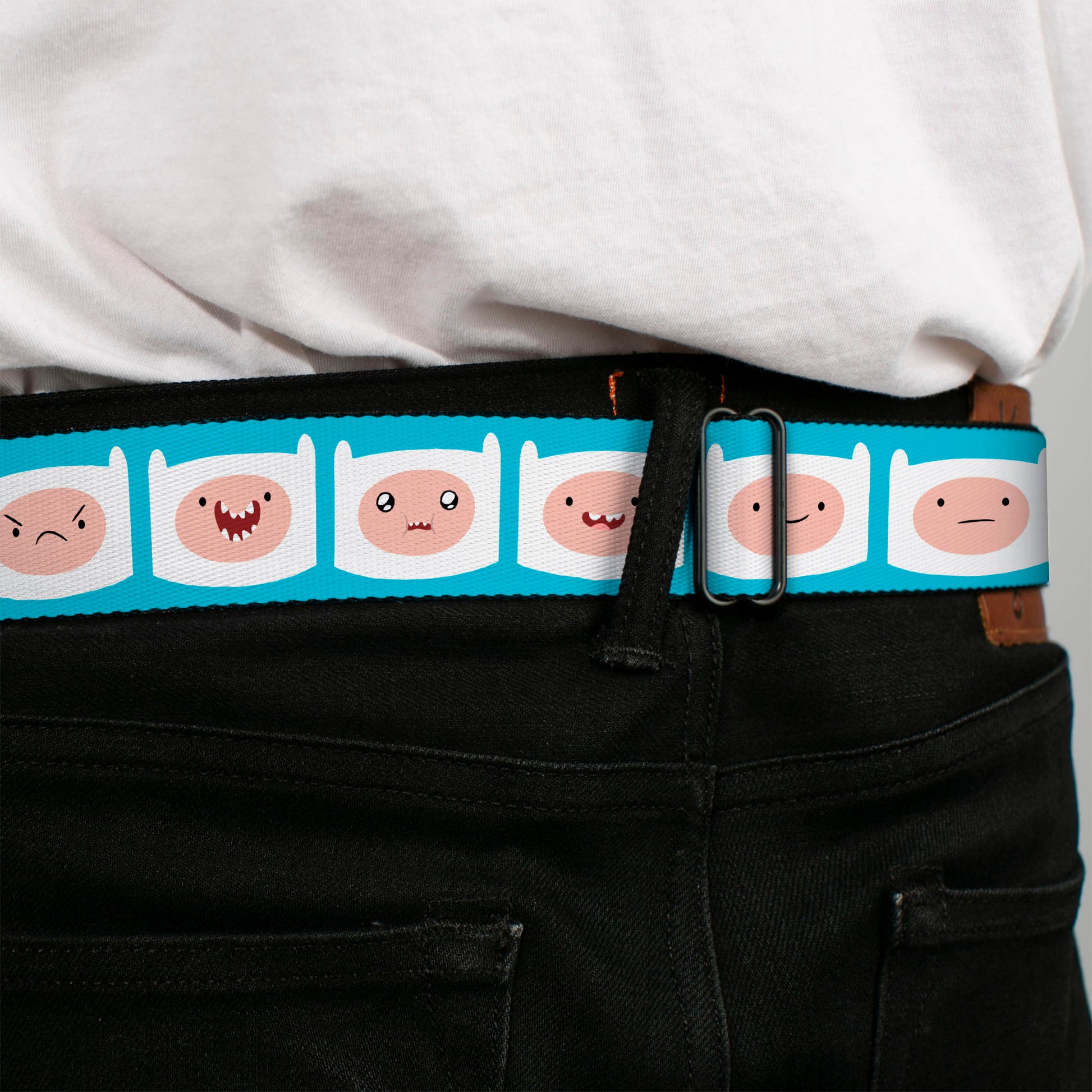 ADVENTURE TIME Title Logo Full Color Blue/White Seatbelt Belt - Adventure Time Finn Expressions Blue Webbing Seatbelt Belts Adventure Time