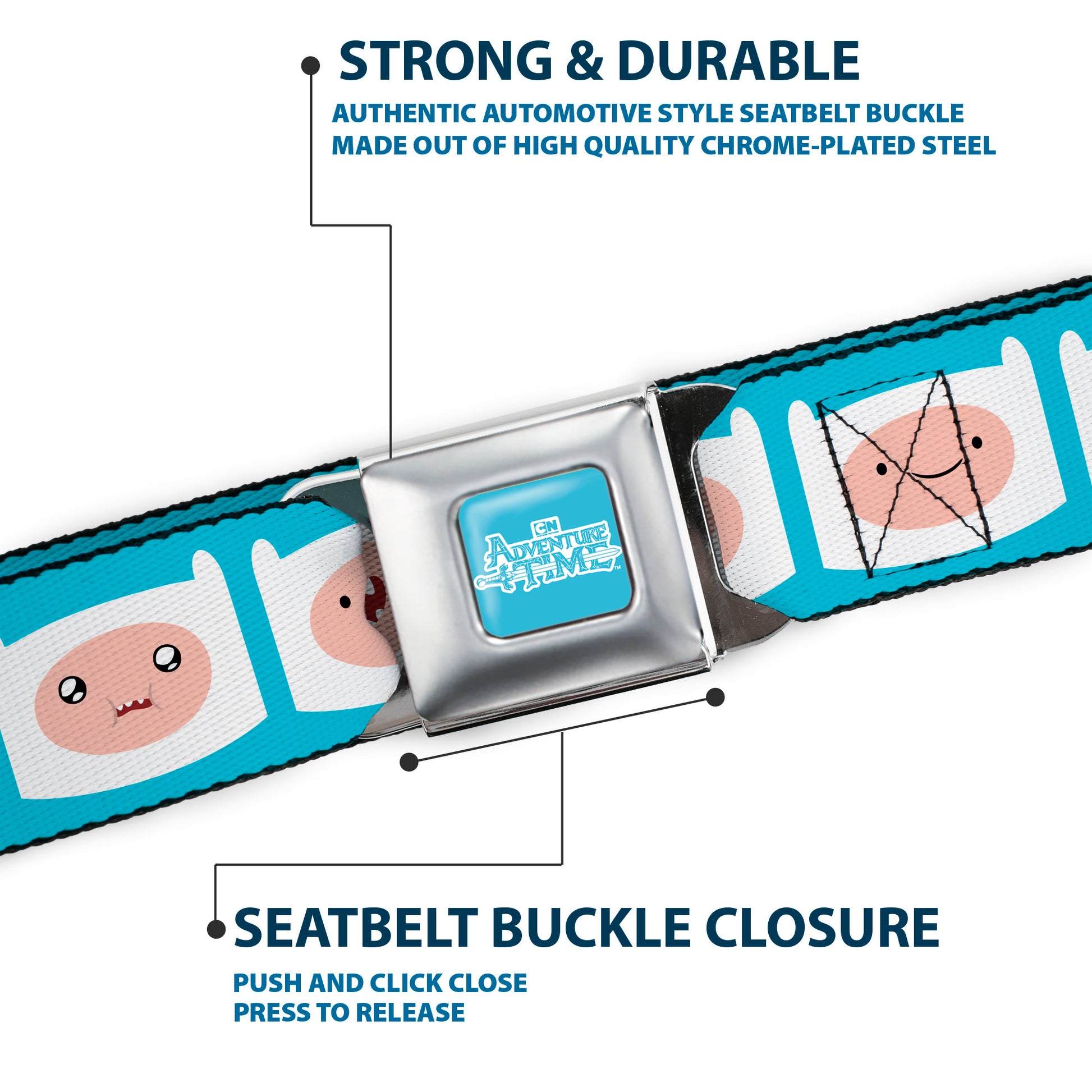 ADVENTURE TIME Title Logo Full Color Blue/White Seatbelt Belt - Adventure Time Finn Expressions Blue Webbing Seatbelt Belts Adventure Time