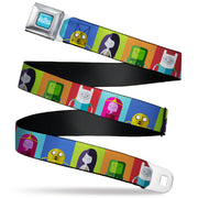 ADVENTURE TIME Title Logo Full Color Blue/White Seatbelt Belt - Adventure Time 5-Character Pose Color Blocks Multi Color Webbing Seatbelt Belts Adventure Time