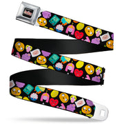 Cartoon Network ADVENTURE TIME Title Logo Full Color Black Seatbelt Belt - Adventure Time Character Face Icons Scattered Black Webbing Seatbelt Belts Adventure Time