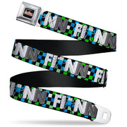 Cartoon Network ADVENTURE TIME Title Logo Full Color Black Seatbelt Belt - Adventure Time FINN Block Letters Pose Checker Green/Blue/Black Webbing Seatbelt Belts Adventure Time