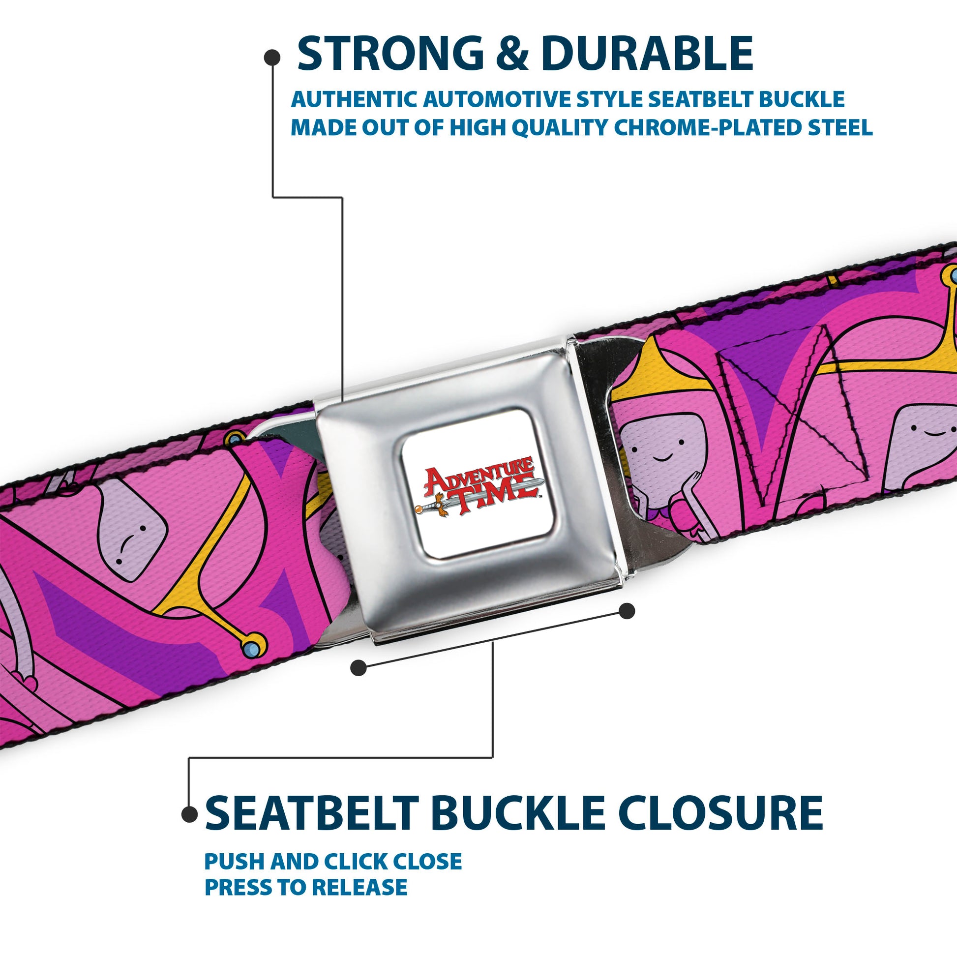 ADVENTURE TIME Title Logo Full Color White Seatbelt Belt - Adventure Time Princess Bubblegum Poses Collage Lavender Webbing Seatbelt Belts Adventure Time