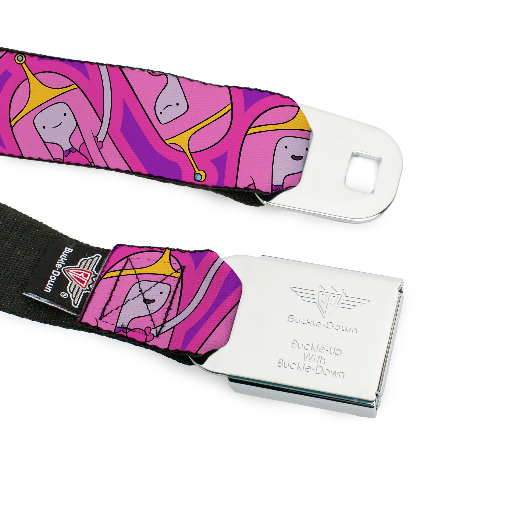 ADVENTURE TIME Title Logo Full Color White Seatbelt Belt - Adventure Time Princess Bubblegum Poses Collage Lavender Webbing Seatbelt Belts Adventure Time