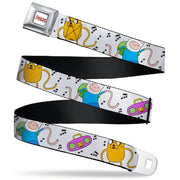 ADVENTURE TIME Title Logo Full Color White Seatbelt Belt - Adventure Time Finn and Jake Long Arms Dancing Pose White Webbing Seatbelt Belts Cartoon Network