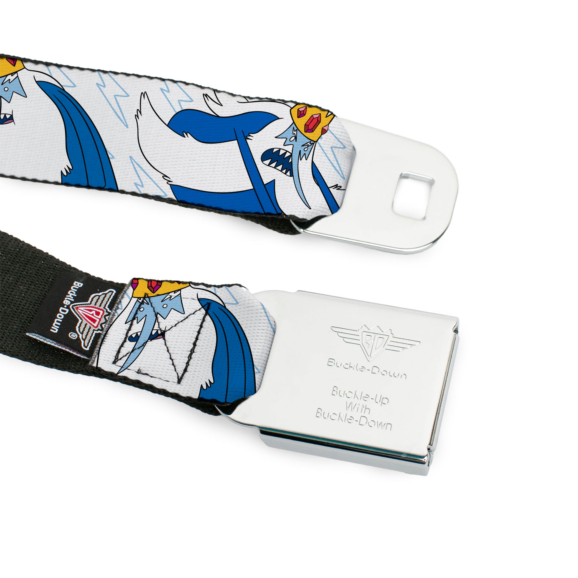 ADVENTURE TIME Title Logo Full Color White Seatbelt Belt - Adventure Time Ice King Poses and Bolts White/Blue Webbing Seatbelt Belts Adventure Time