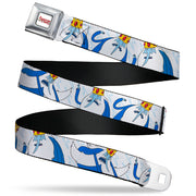 ADVENTURE TIME Title Logo Full Color White Seatbelt Belt - Adventure Time Ice King Poses and Bolts White/Blue Webbing Seatbelt Belts Adventure Time