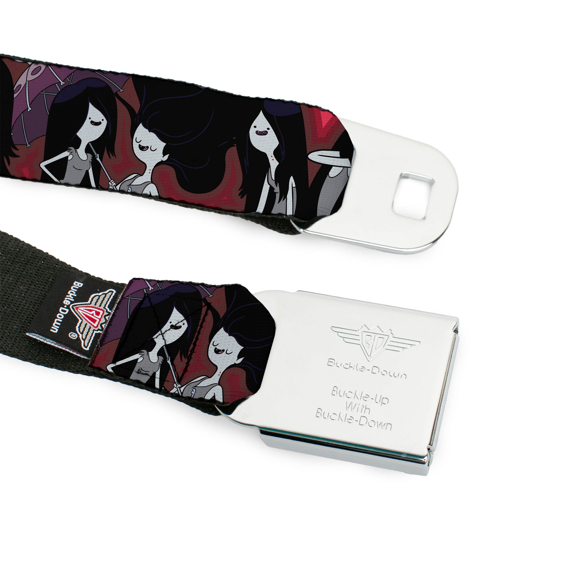 ADVENTURE TIME Title Logo Full Color White Seatbelt Belt - Adventure Time Marceline Poses Collage Reds Webbing Seatbelt Belts Adventure Time