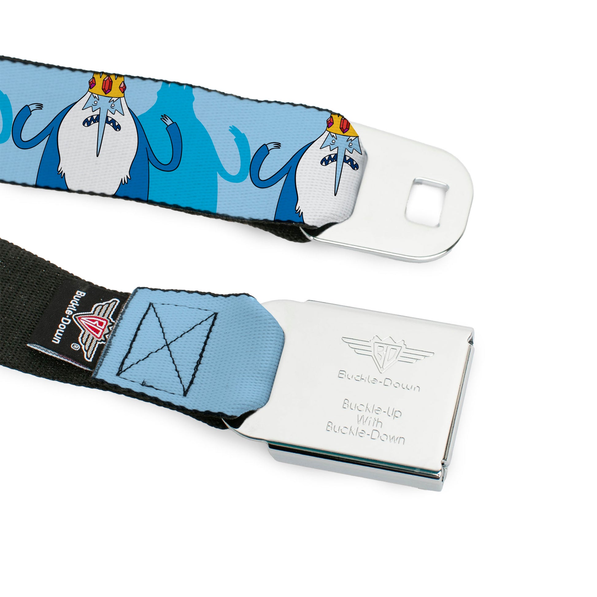ADVENTURE TIME Sword Title Logo Full Color Black Seatbelt Belt - Adventure Time Ice King Hands Up Pose Blues Webbing Seatbelt Belts Cartoon Network
