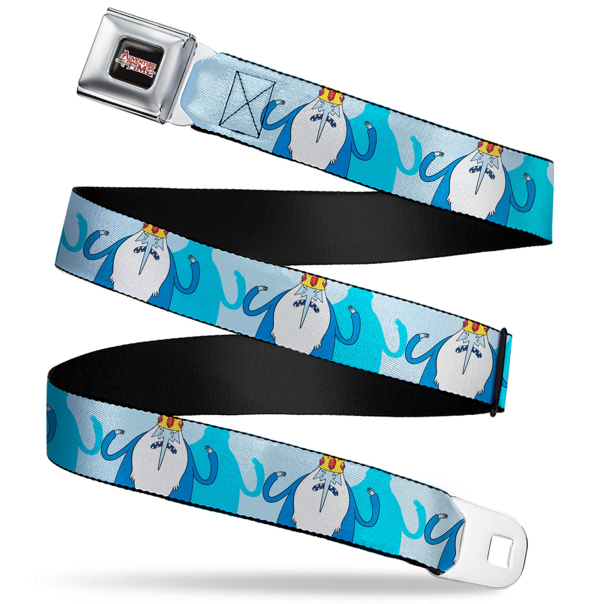 ADVENTURE TIME Sword Title Logo Full Color Black Seatbelt Belt - Adventure Time Ice King Hands Up Pose Blues Webbing Seatbelt Belts Cartoon Network