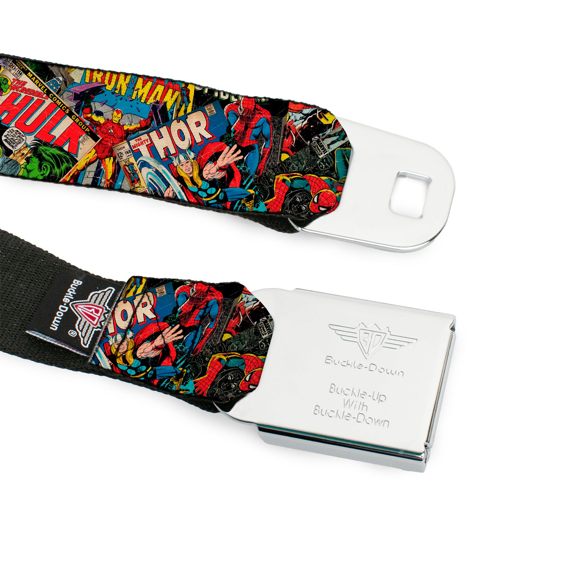 Marvel Comics Logo Full Color Seatbelt Belt - Retro Marvel Comic Books Stacked CLOSE-UP Webbing Seatbelt Belts Marvel Comics