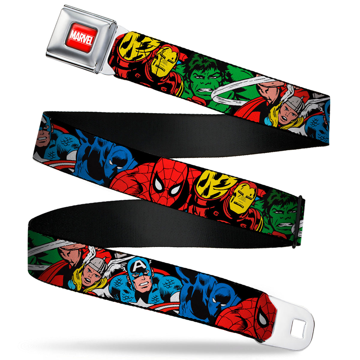 MARVEL Red/White Seatbelt Belt - Marvel Comics Six Avenger Poses Webbing Seatbelt Belts Marvel Comics