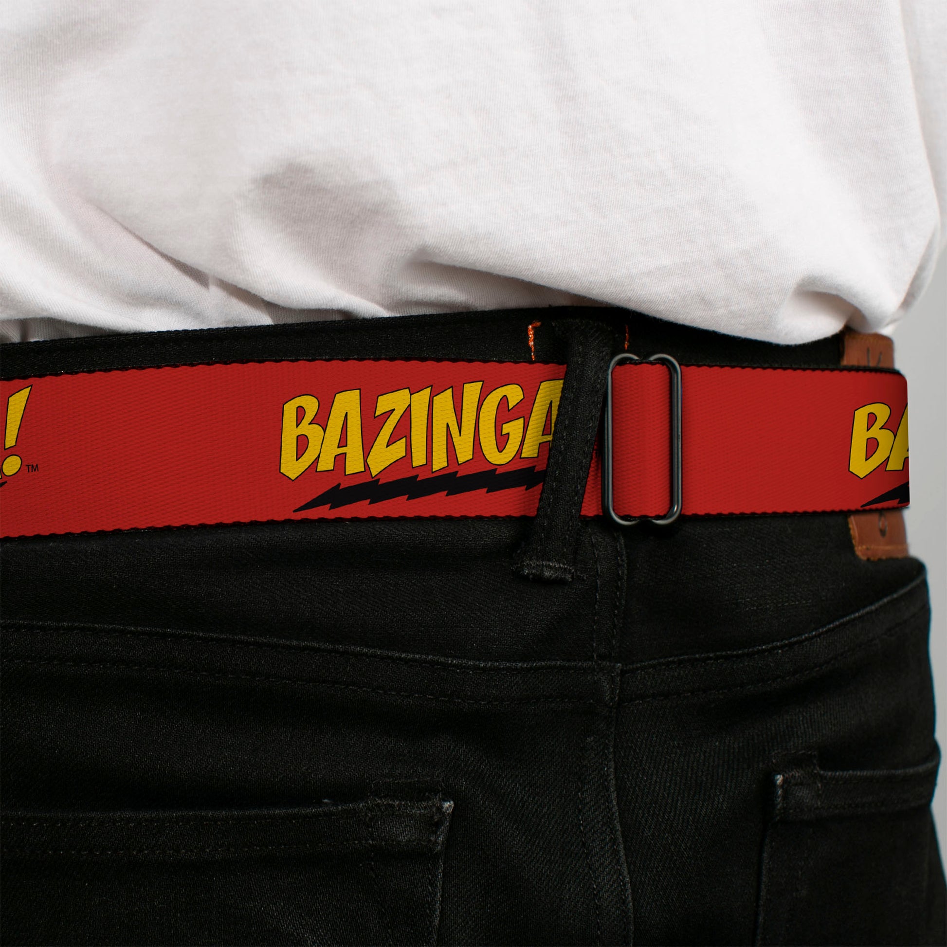 THE BIG BANG THEORY Full Color Black White Red Seatbelt Belt - BAZINGA! Red/Gold/Black Webbing Seatbelt Belts The Big Bang Theory