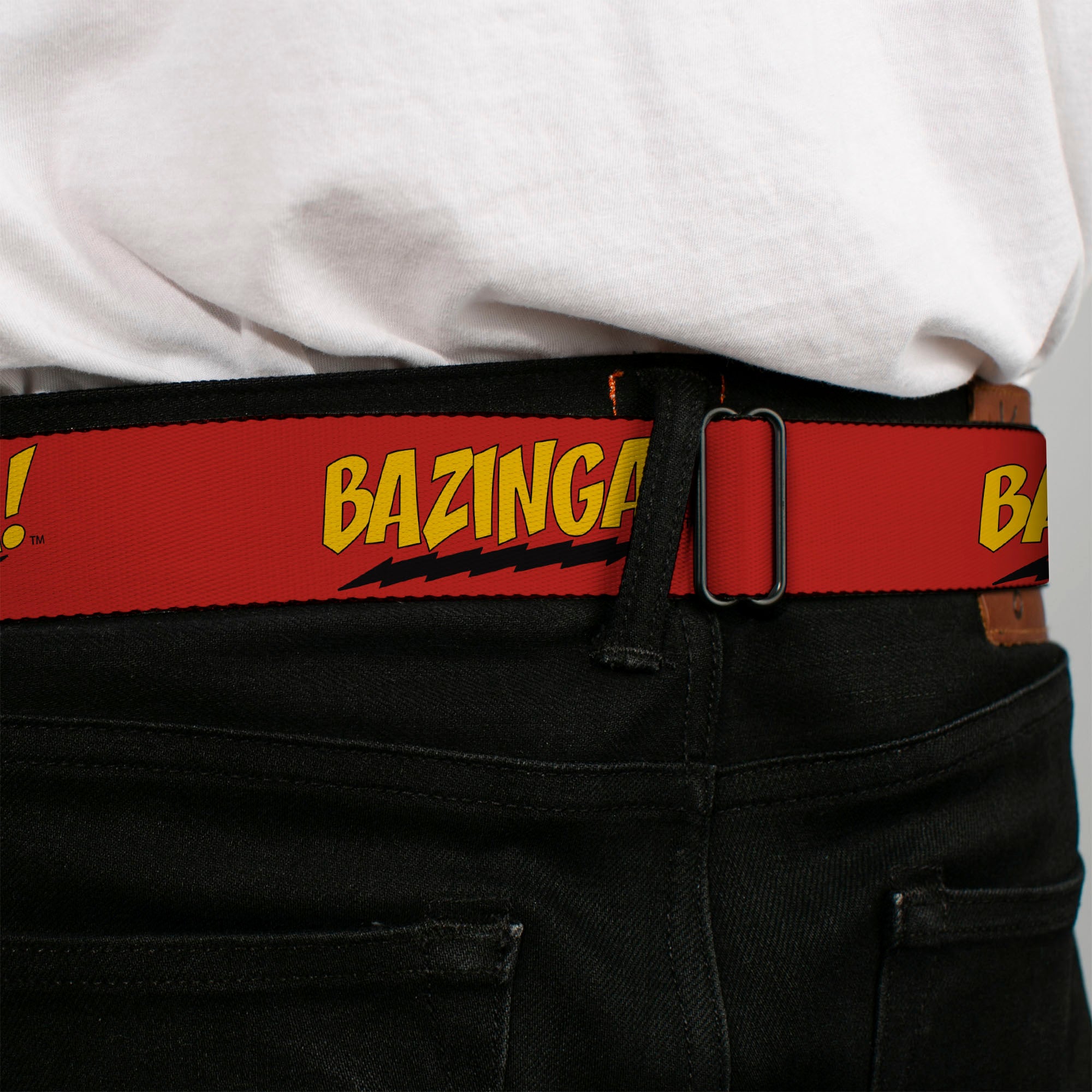 THE BIG BANG THEORY Full Color Black White Red Seatbelt Belt - BAZINGA! Red/Gold/Black Webbing Seatbelt Belts The Big Bang Theory