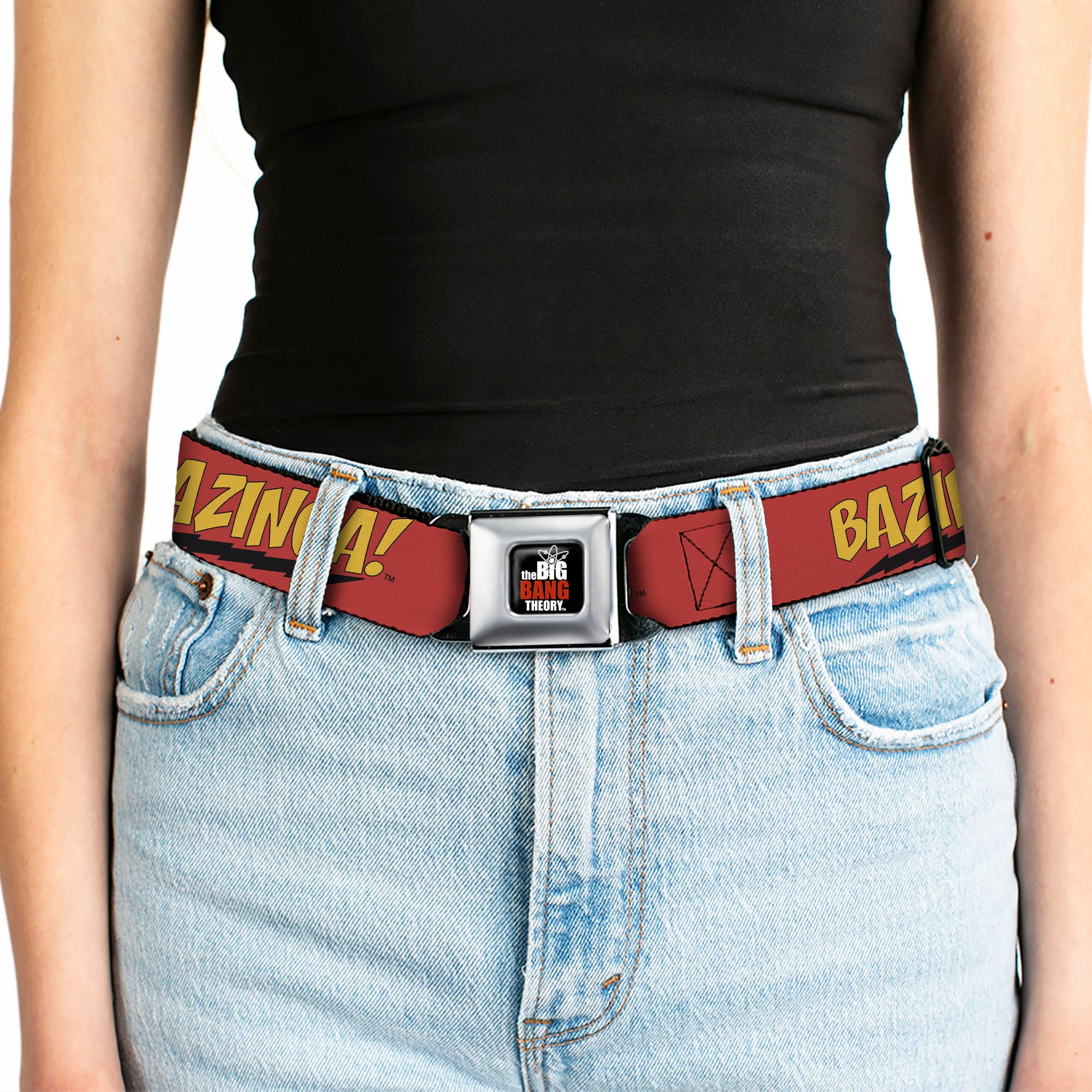 THE BIG BANG THEORY Full Color Black White Red Seatbelt Belt - BAZINGA! Red/Gold/Black Webbing Seatbelt Belts The Big Bang Theory