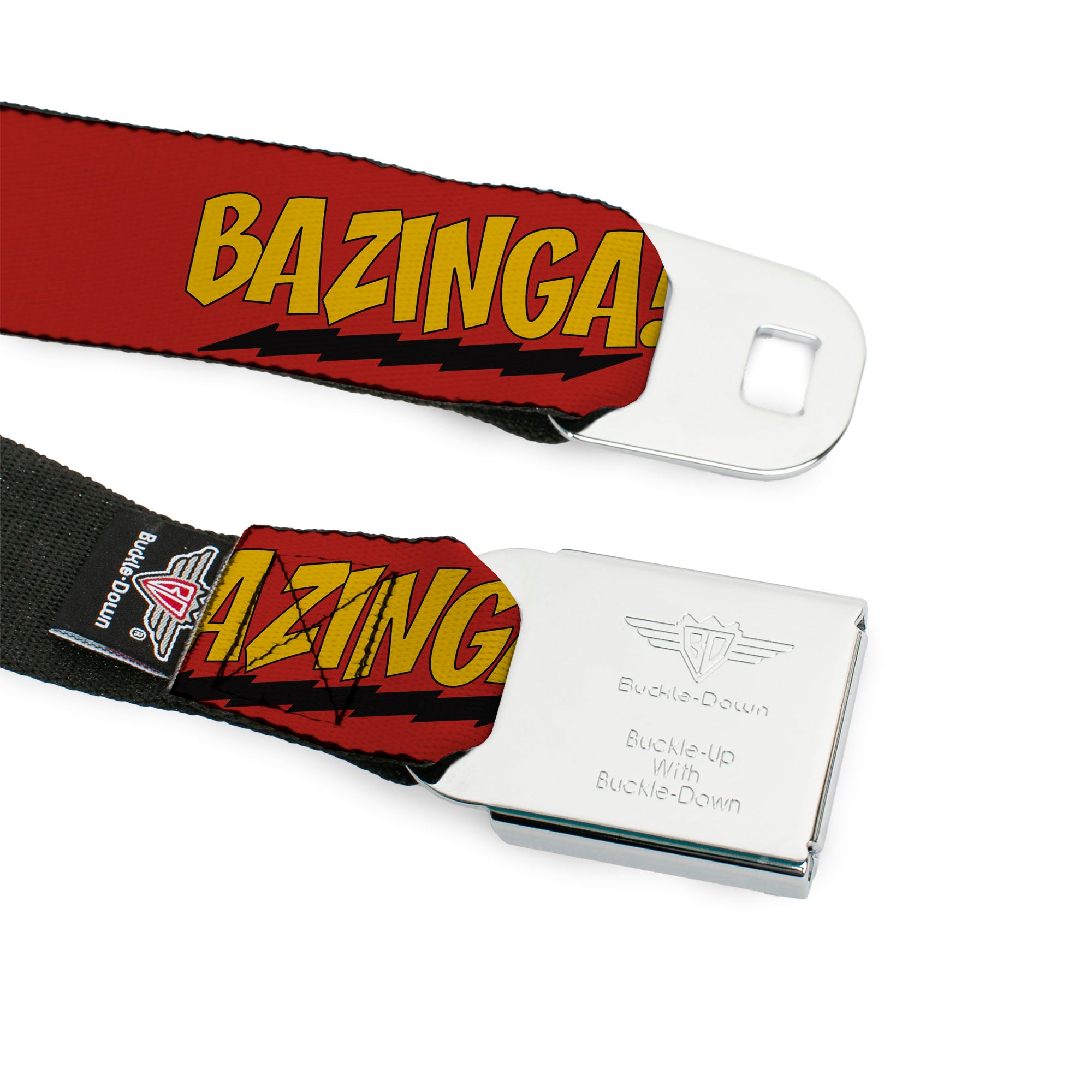 THE BIG BANG THEORY Full Color Black White Red Seatbelt Belt - BAZINGA! Red/Gold/Black Webbing Seatbelt Belts The Big Bang Theory