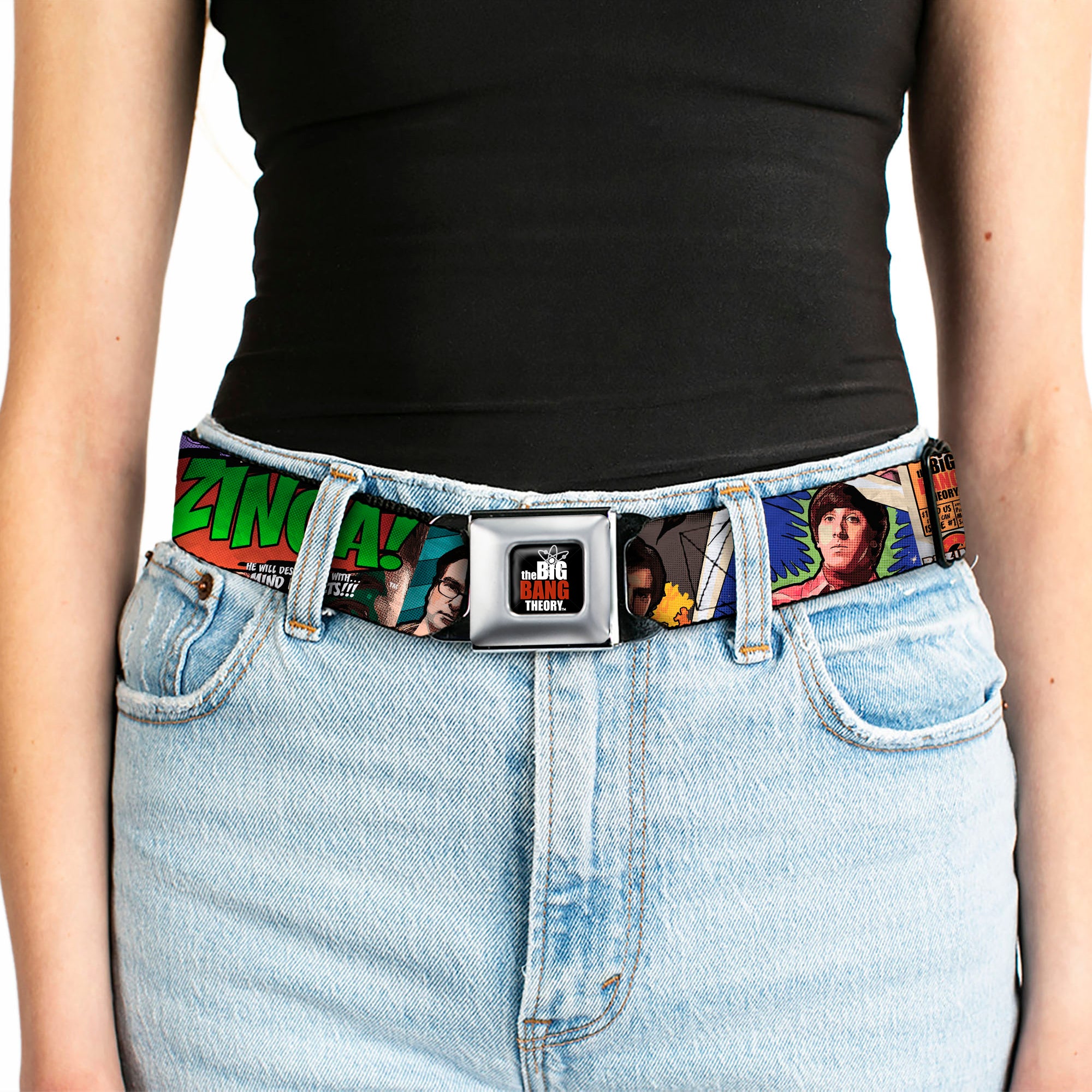 THE BIG BANG THEORY Full Color Black White Red Seatbelt Belt - The Big Bang Theory Comic Strip Webbing Seatbelt Belts The Big Bang Theory