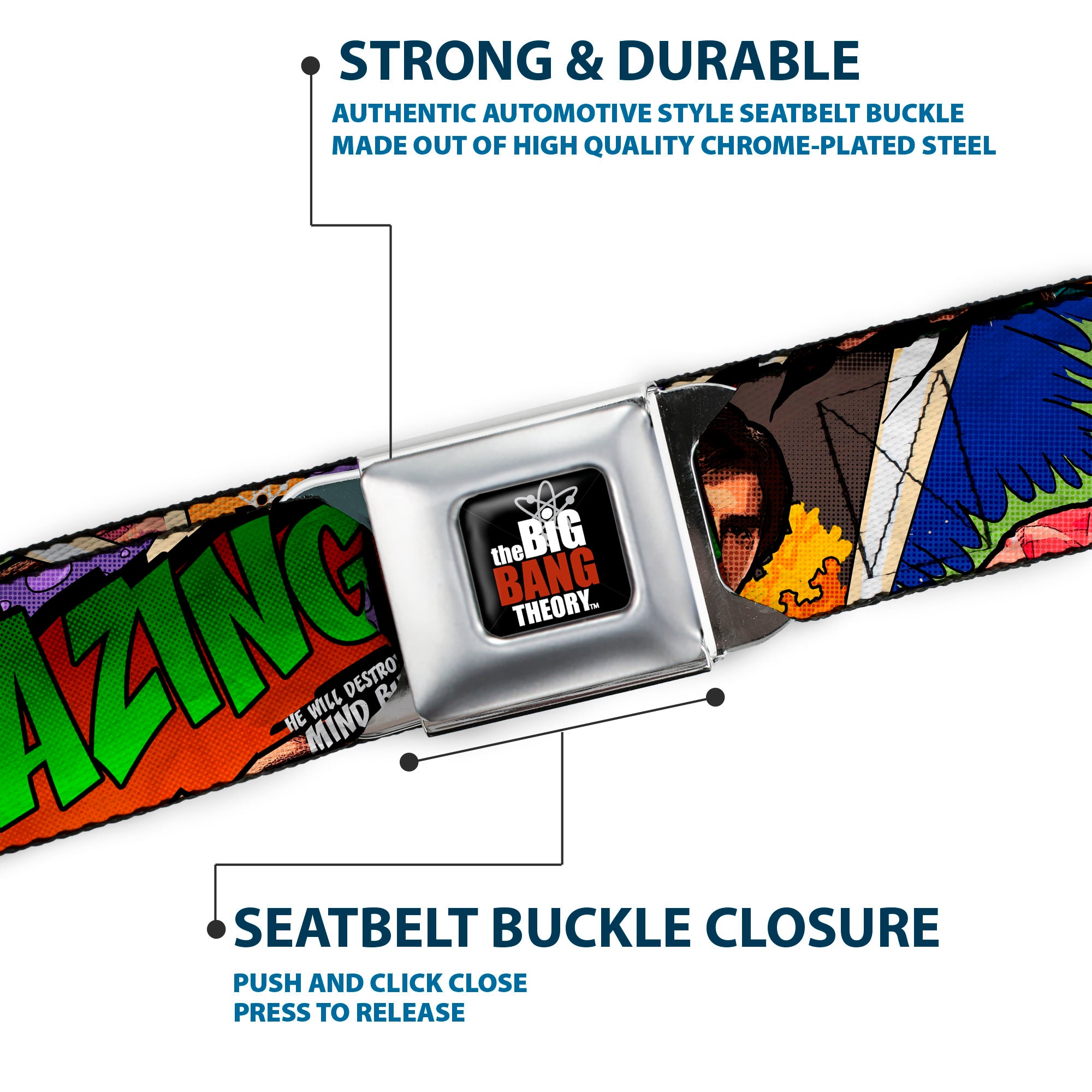 THE BIG BANG THEORY Full Color Black White Red Seatbelt Belt - The Big Bang Theory Comic Strip Webbing Seatbelt Belts The Big Bang Theory