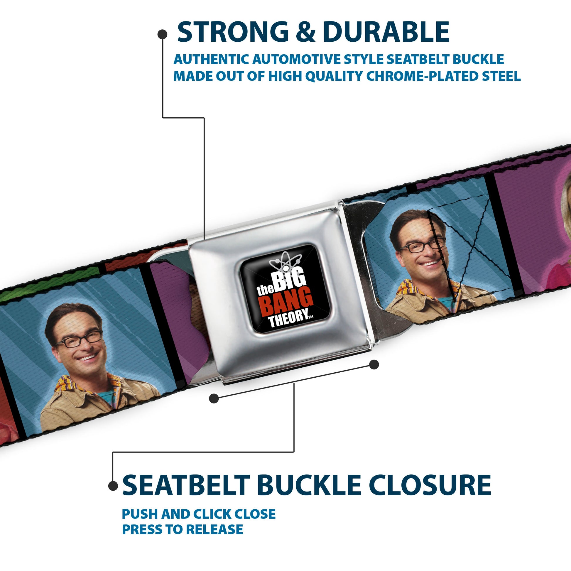 THE BIG BANG THEORY Full Color Black White Red Seatbelt Belt - BBT Character Blocks w/Logo Webbing Seatbelt Belts The Big Bang Theory