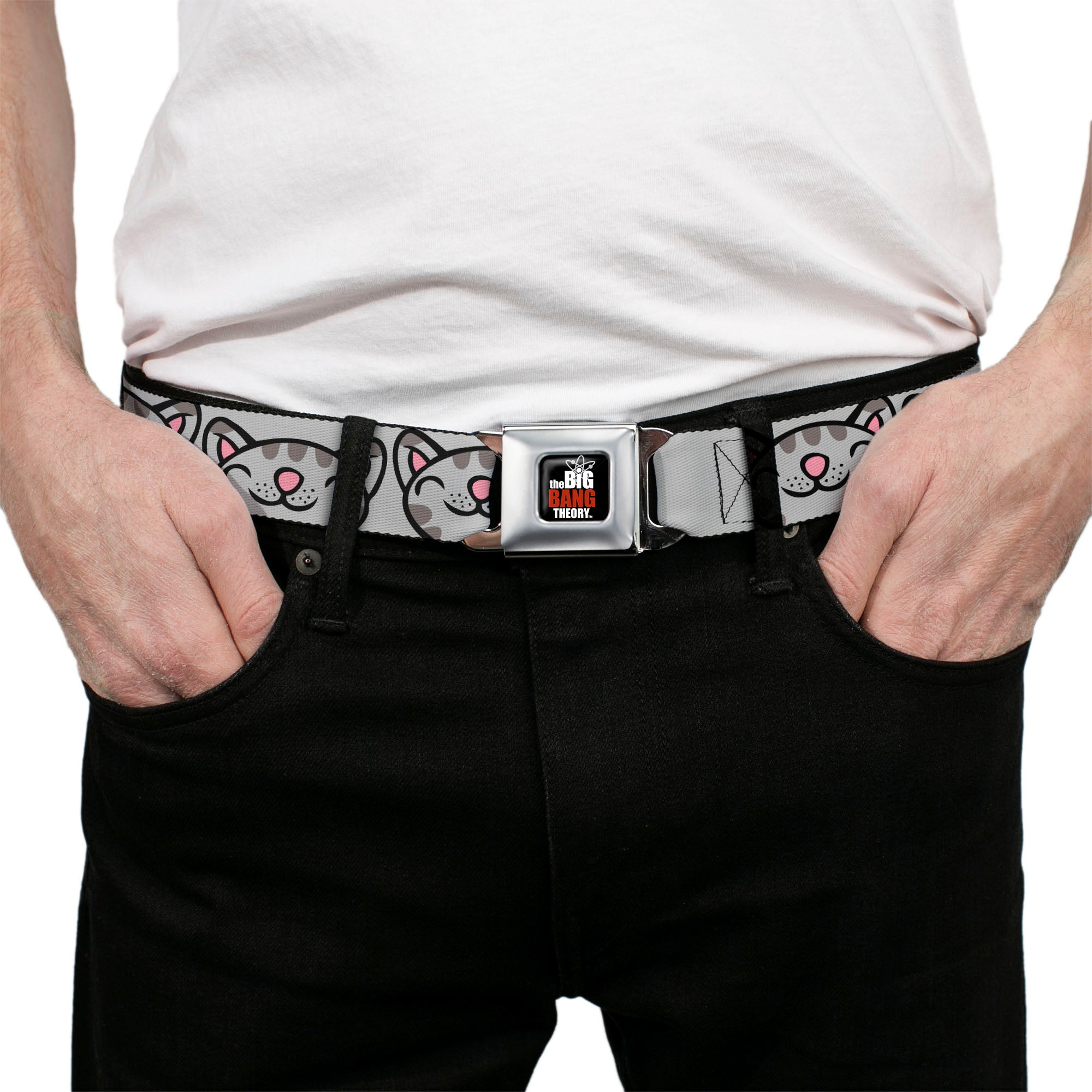 THE BIG BANG THEORY Full Color Black White Red Seatbelt Belt - Soft Kitty Face CLOSE-UP Gray Webbing Seatbelt Belts The Big Bang Theory