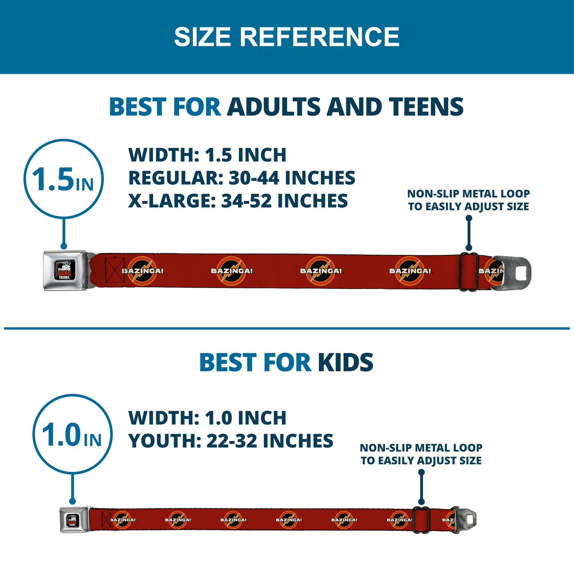 THE BIG BANG THEORY Full Color Black White Red Seatbelt Belt - BAZINGA! Logo Burgundy Webbing Seatbelt Belts The Big Bang Theory