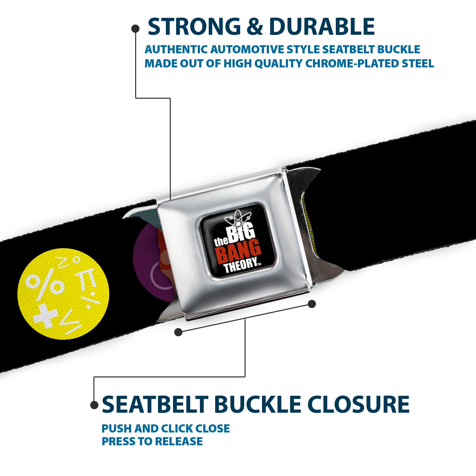 THE BIG BANG THEORY Full Color Black White Red Seatbelt Belt - THE BIG BANG THEORY DNA/Atom/E/Radiation Black Webbing Seatbelt Belts The Big Bang Theory