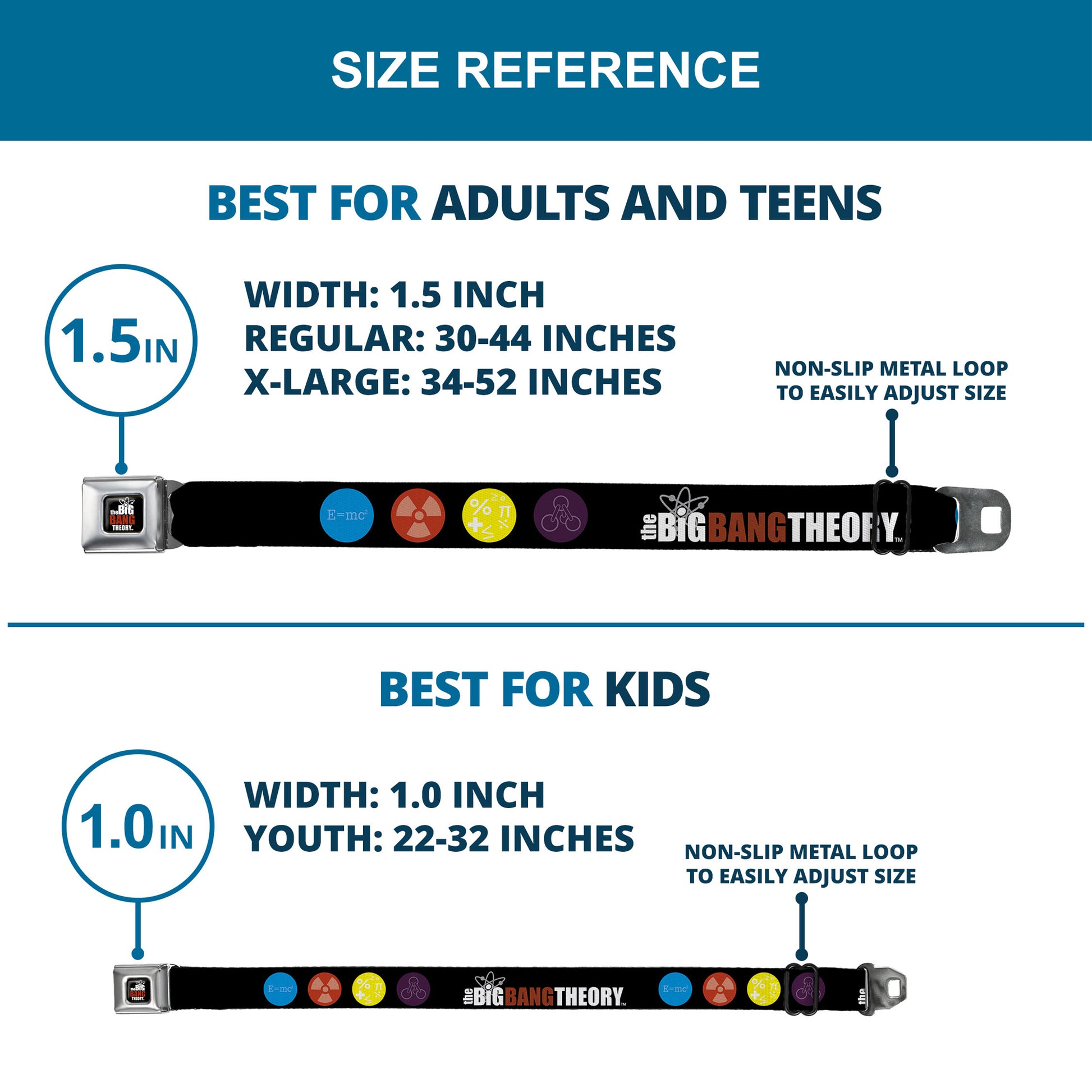 THE BIG BANG THEORY Full Color Black White Red Seatbelt Belt - THE BIG BANG THEORY DNA/Atom/E/Radiation Black Webbing Seatbelt Belts The Big Bang Theory