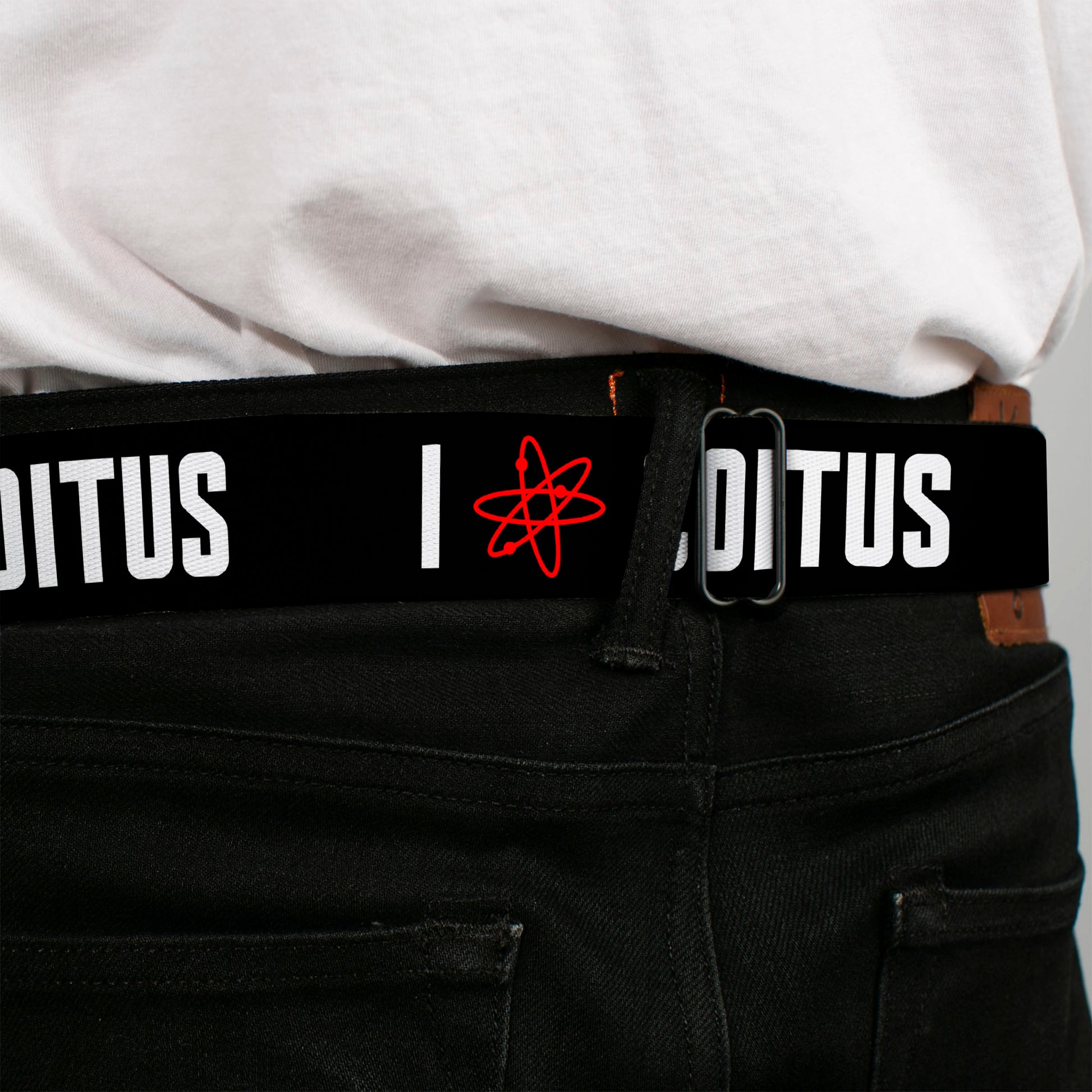 THE BIG BANG THEORY Full Color Black White Red Seatbelt Belt - I "ATOM" COITUS Black/White/Red Webbing Seatbelt Belts The Big Bang Theory