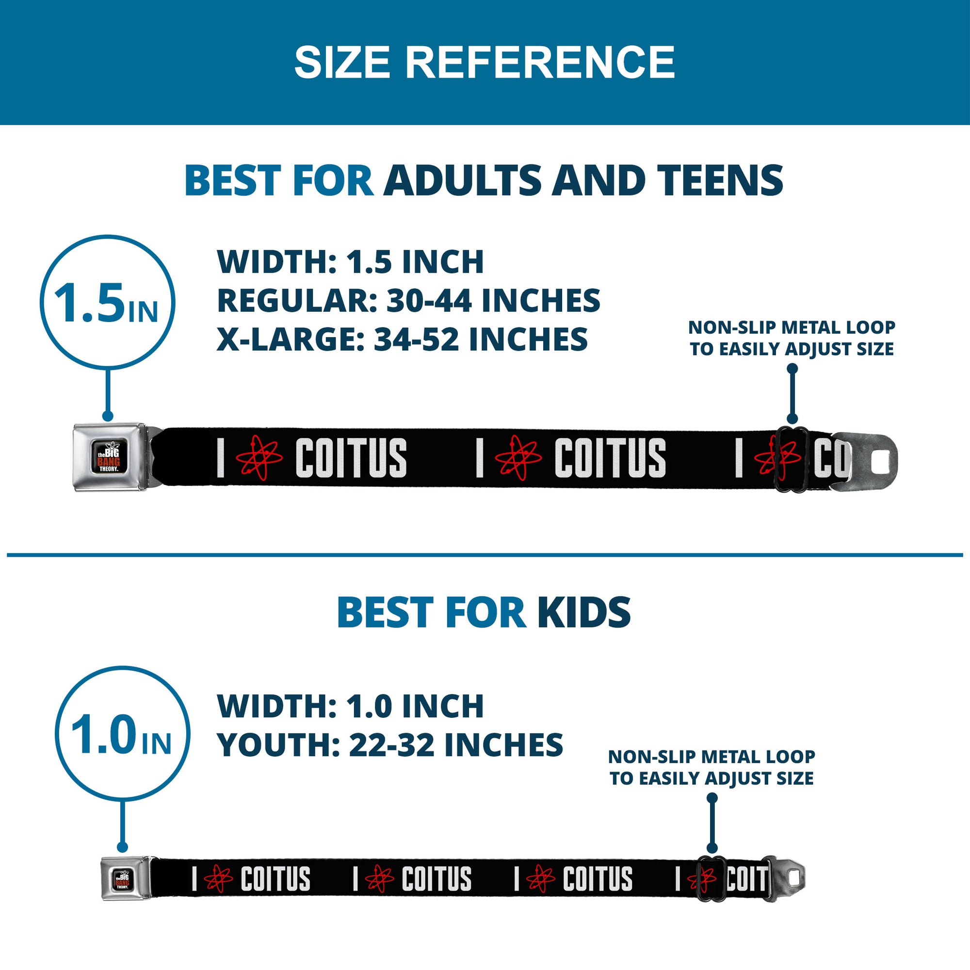 THE BIG BANG THEORY Full Color Black White Red Seatbelt Belt - I "ATOM" COITUS Black/White/Red Webbing Seatbelt Belts The Big Bang Theory