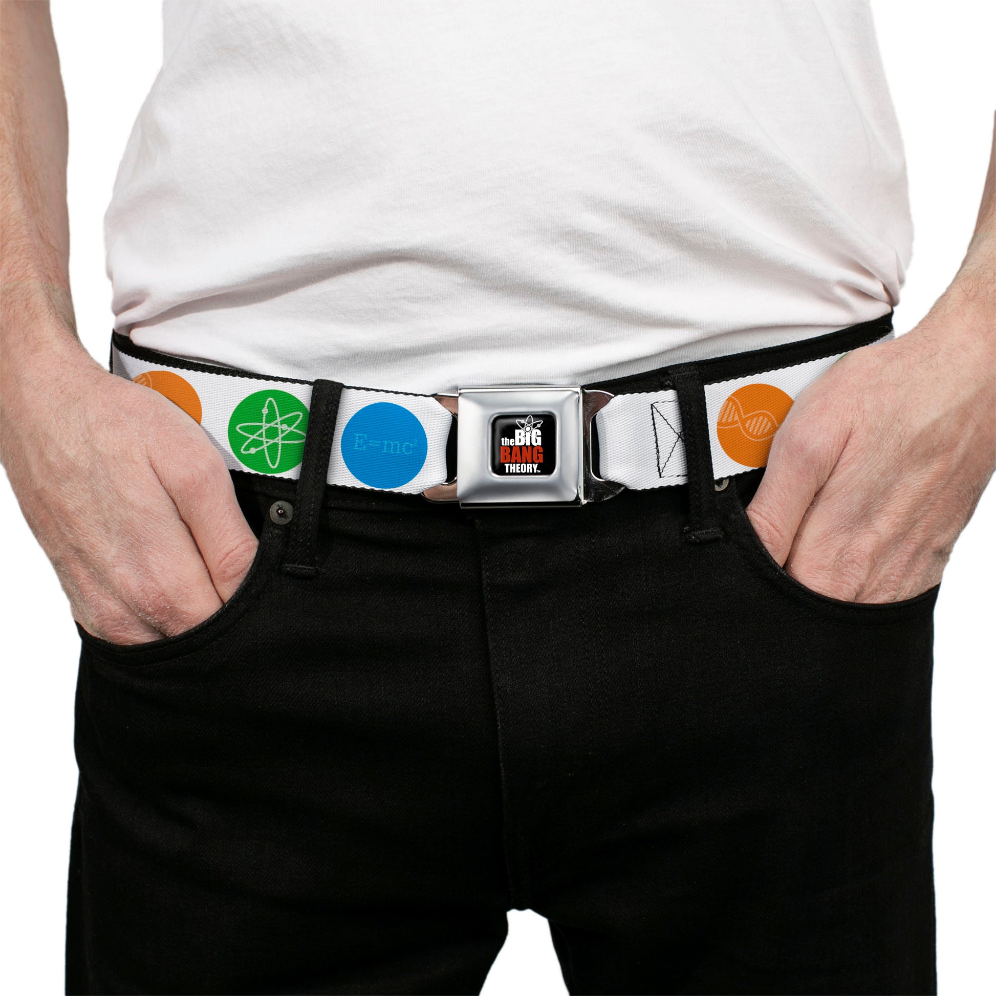 THE BIG BANG THEORY Full Color Black White Red Seatbelt Belt - THE BIG BANG THEORY DNA/Atom/E/Radiation White Webbing Seatbelt Belts The Big Bang Theory