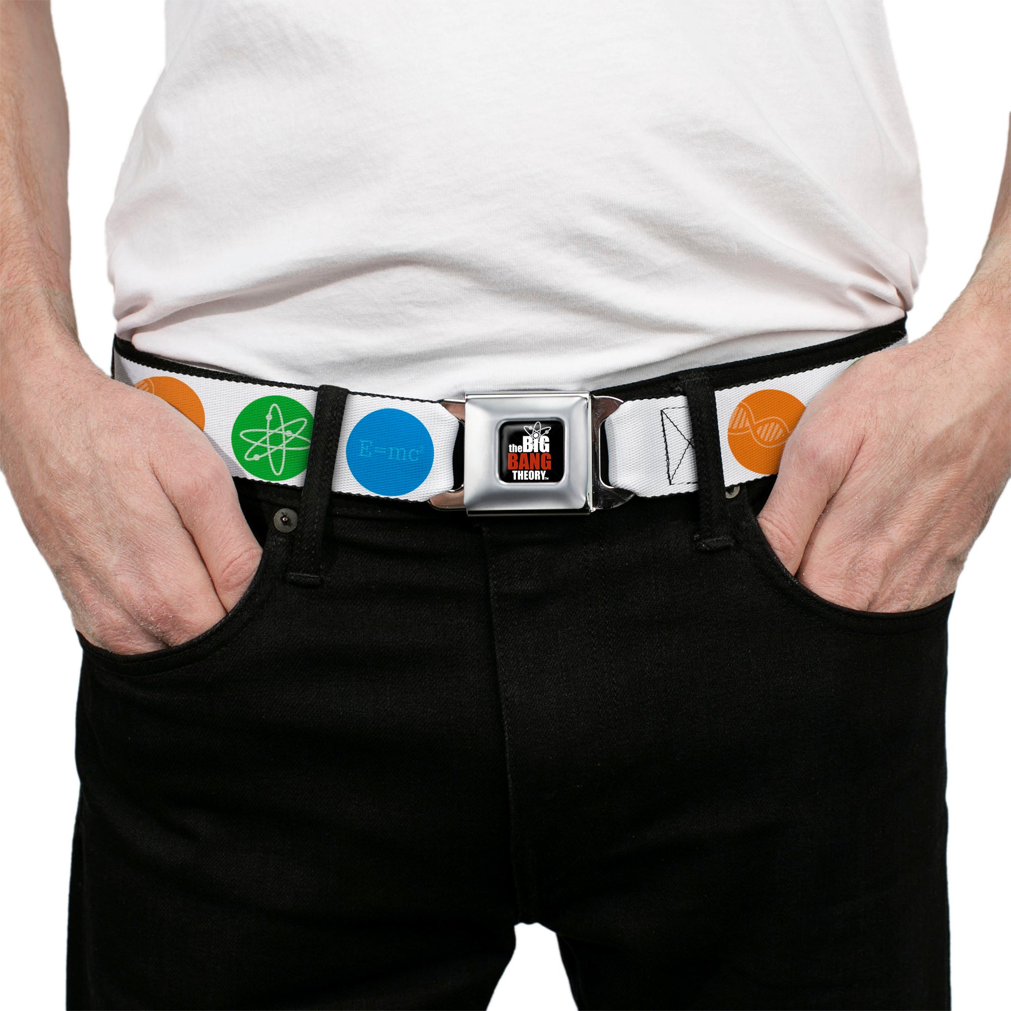 THE BIG BANG THEORY Full Color Black White Red Seatbelt Belt - THE BIG BANG THEORY DNA/Atom/E/Radiation White Webbing Seatbelt Belts The Big Bang Theory