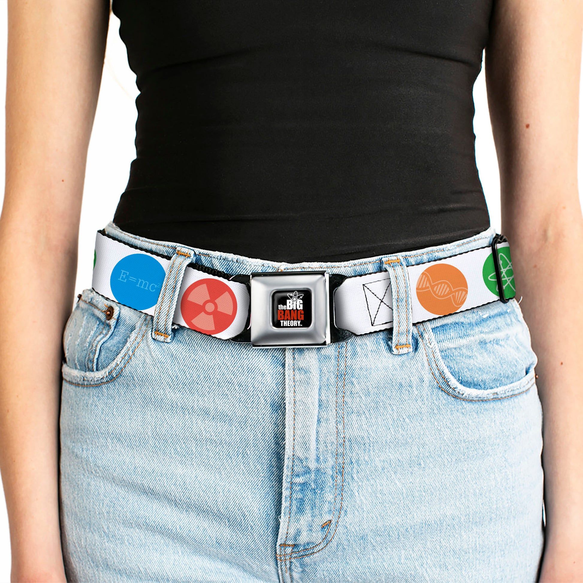 THE BIG BANG THEORY Full Color Black White Red Seatbelt Belt - THE BIG BANG THEORY DNA/Atom/E/Radiation White Webbing Seatbelt Belts The Big Bang Theory