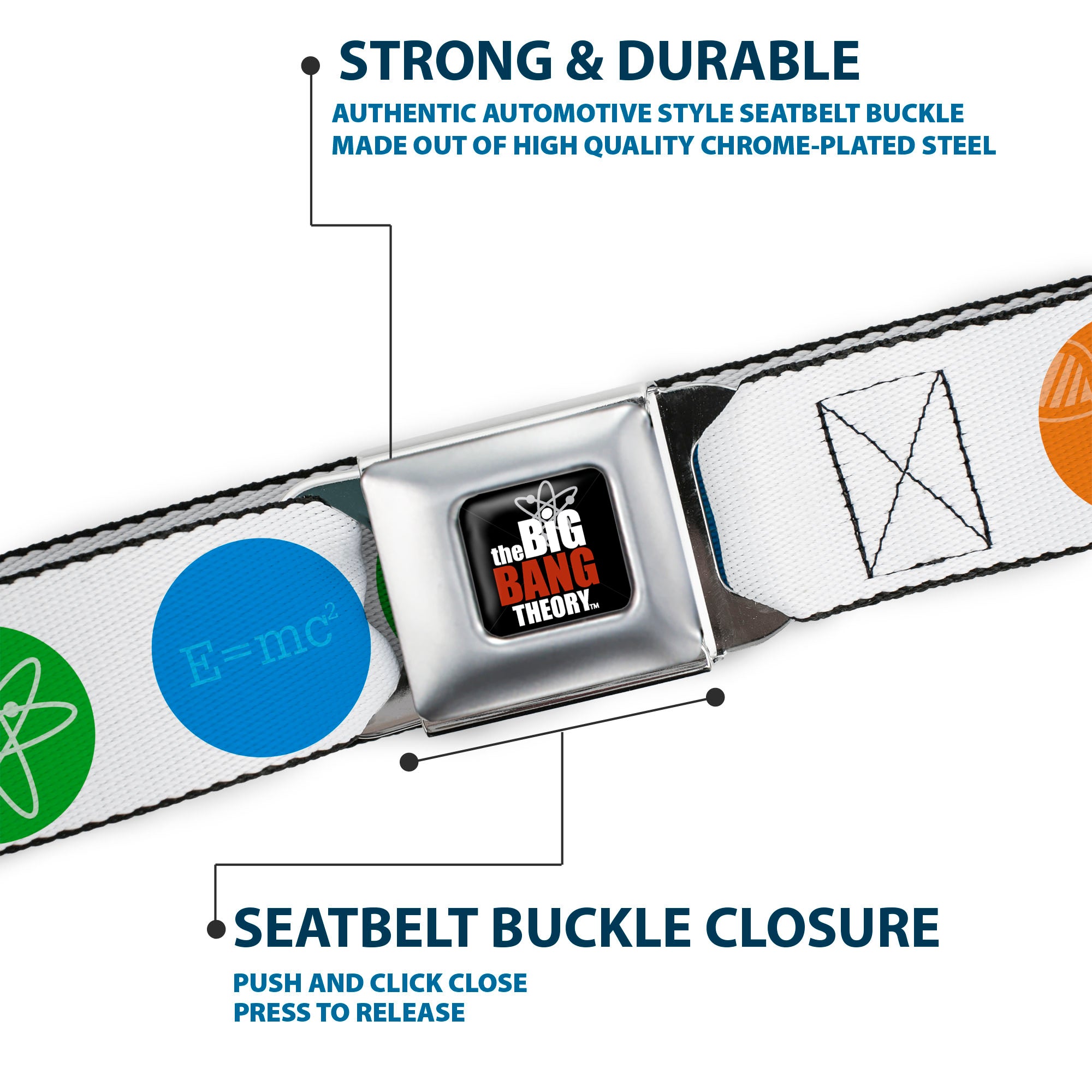 THE BIG BANG THEORY Full Color Black White Red Seatbelt Belt - THE BIG BANG THEORY DNA/Atom/E/Radiation White Webbing Seatbelt Belts The Big Bang Theory