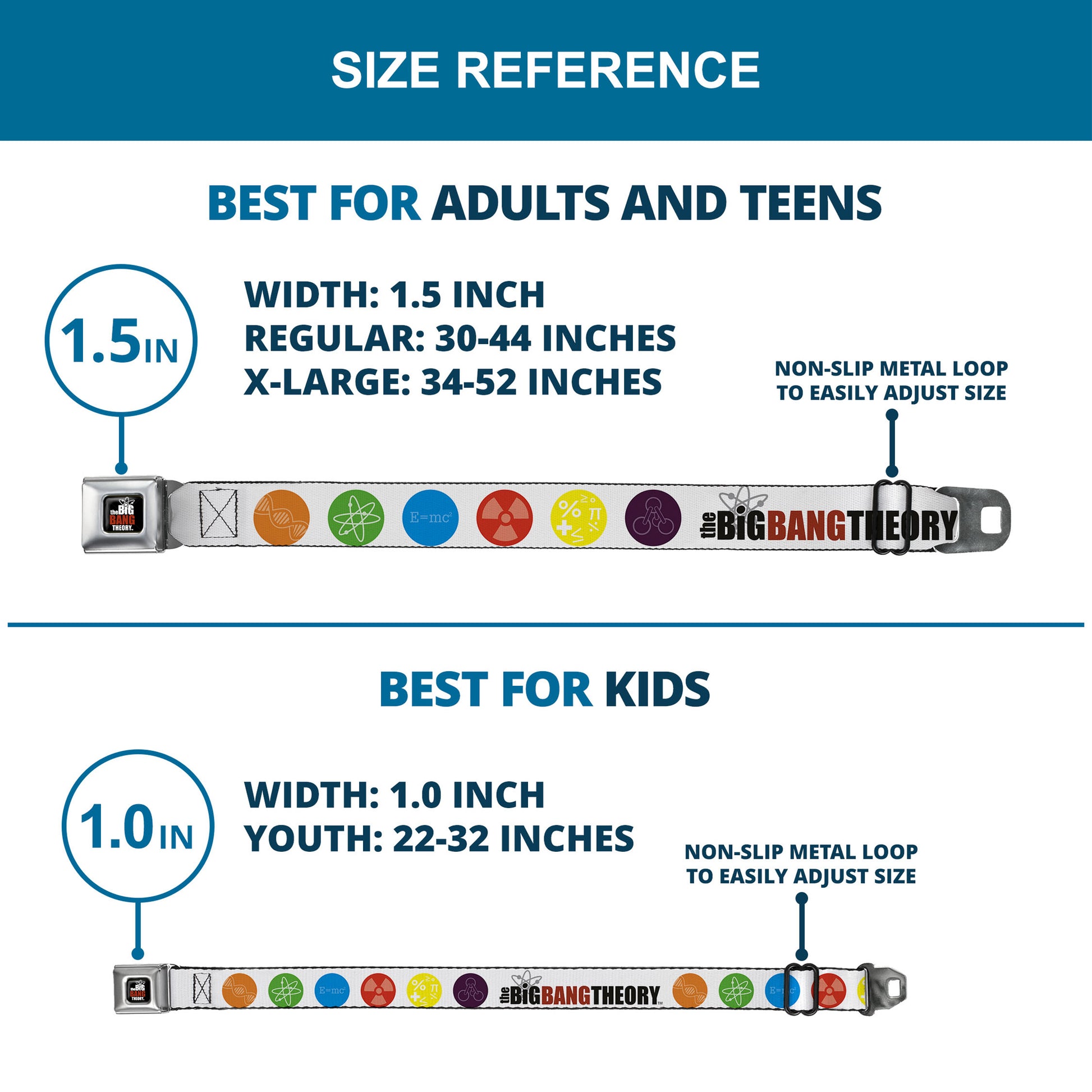 THE BIG BANG THEORY Full Color Black White Red Seatbelt Belt - THE BIG BANG THEORY DNA/Atom/E/Radiation White Webbing Seatbelt Belts The Big Bang Theory