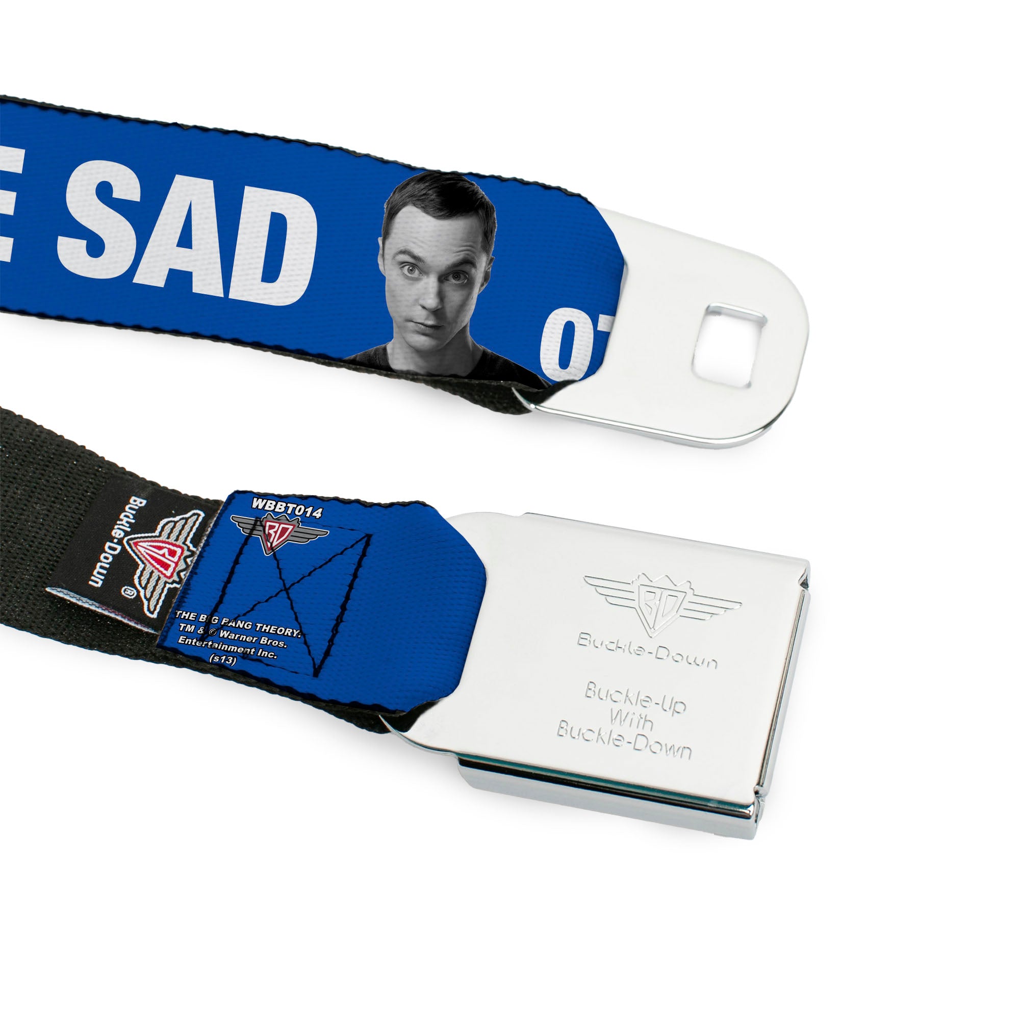 THE BIG BANG THEORY Full Color Black White Red Seatbelt Belt - Sheldon I CRY BECAUSE OTHERS ARE STUPID/THAT MAKES ME SAD Blue/White Webbing Seatbelt Belts The Big Bang Theory