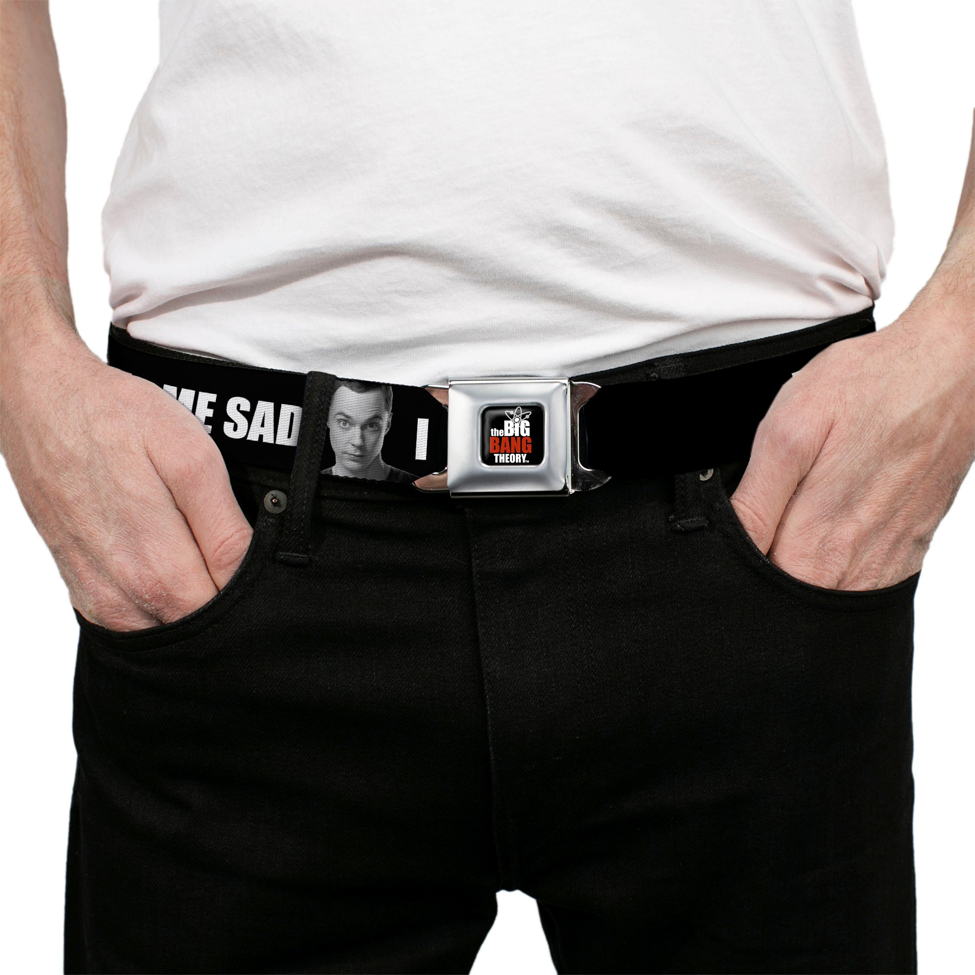 THE BIG BANG THEORY Full Color Black White Red Seatbelt Belt - Sheldon I CRY BECAUSE OTHERS ARE STUPID/THAT MAKES ME SAD Black/White Webbing Seatbelt Belts The Big Bang Theory