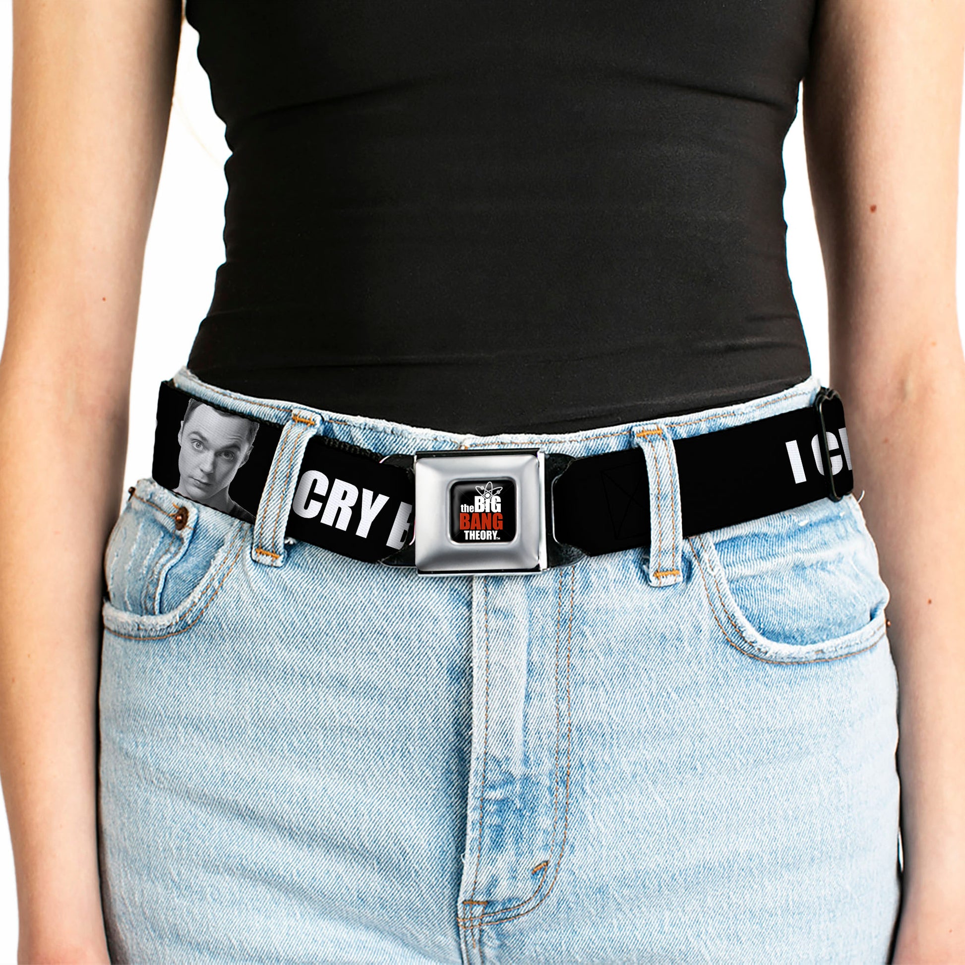 THE BIG BANG THEORY Full Color Black White Red Seatbelt Belt - Sheldon I CRY BECAUSE OTHERS ARE STUPID/THAT MAKES ME SAD Black/White Webbing Seatbelt Belts The Big Bang Theory
