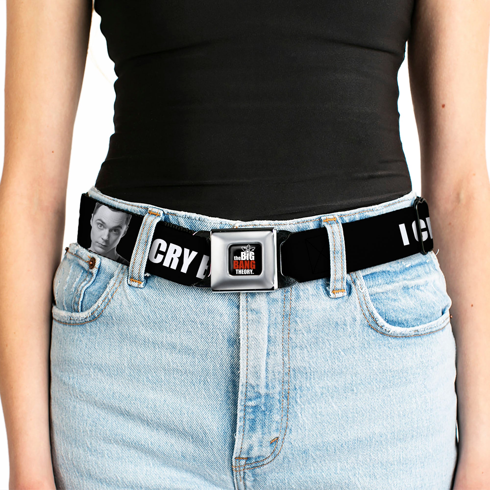 THE BIG BANG THEORY Full Color Black White Red Seatbelt Belt - Sheldon I CRY BECAUSE OTHERS ARE STUPID/THAT MAKES ME SAD Black/White Webbing Seatbelt Belts The Big Bang Theory
