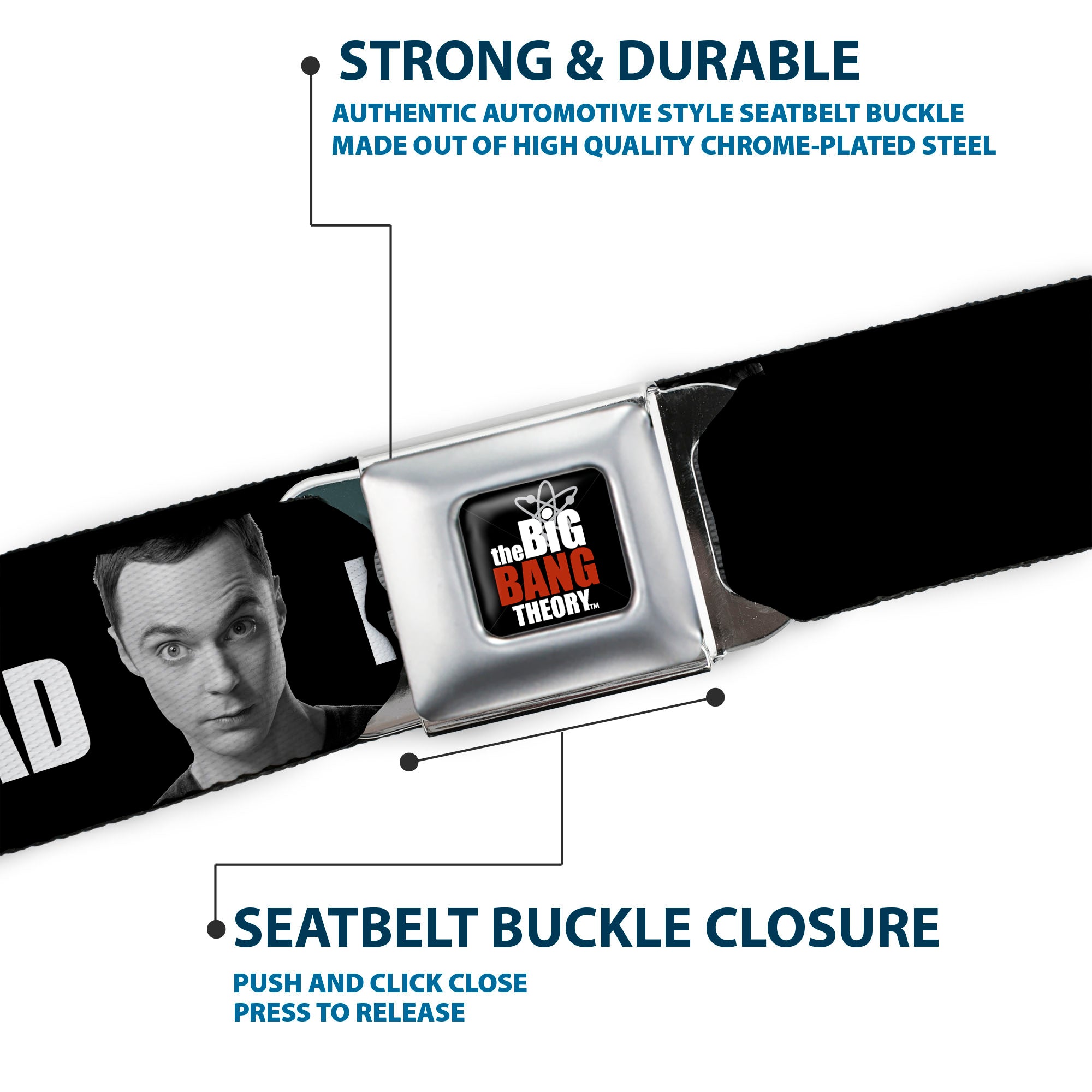 THE BIG BANG THEORY Full Color Black White Red Seatbelt Belt - Sheldon I CRY BECAUSE OTHERS ARE STUPID/THAT MAKES ME SAD Black/White Webbing Seatbelt Belts The Big Bang Theory
