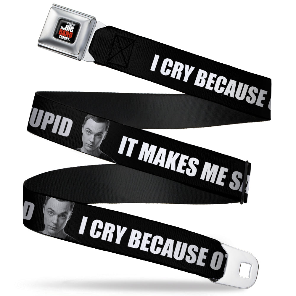 THE BIG BANG THEORY Full Color Black White Red Seatbelt Belt - Sheldon I CRY BECAUSE OTHERS ARE STUPID/THAT MAKES ME SAD Black/White Webbing Seatbelt Belts The Big Bang Theory